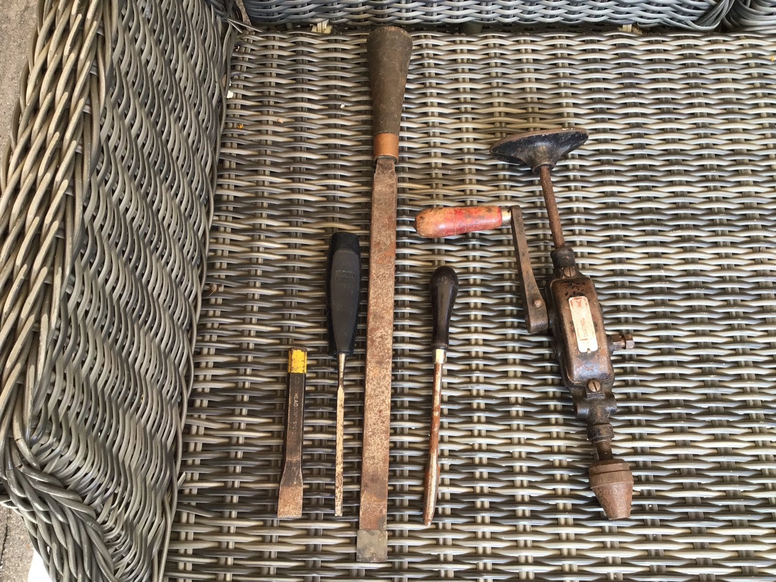 Oud gereedschap: Schraapstaal, lepel schraapstaal, beitels, Ophalen of Verzenden, Gebruikt