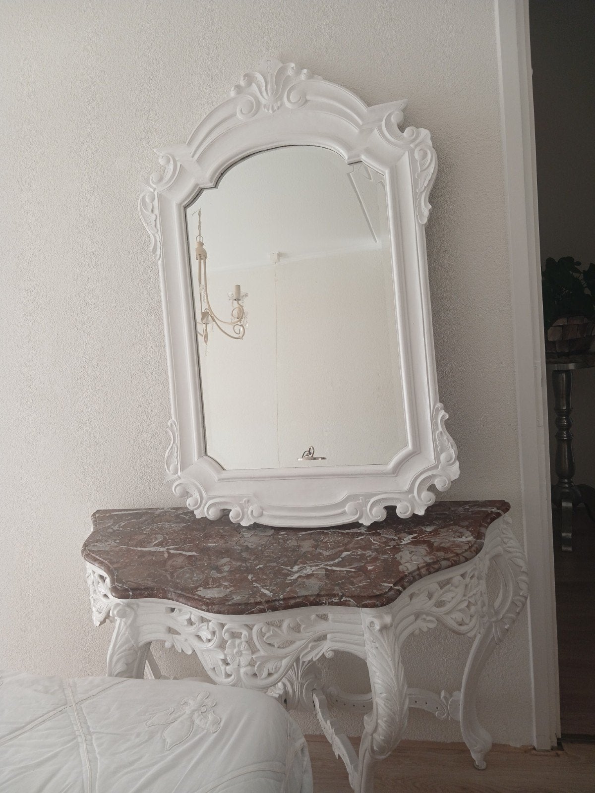 Barok spiegel met marmeren console tafel, 100 tot 150 cm, Ophalen of Verzenden, Zo goed als nieuw, 75 tot 100 cm