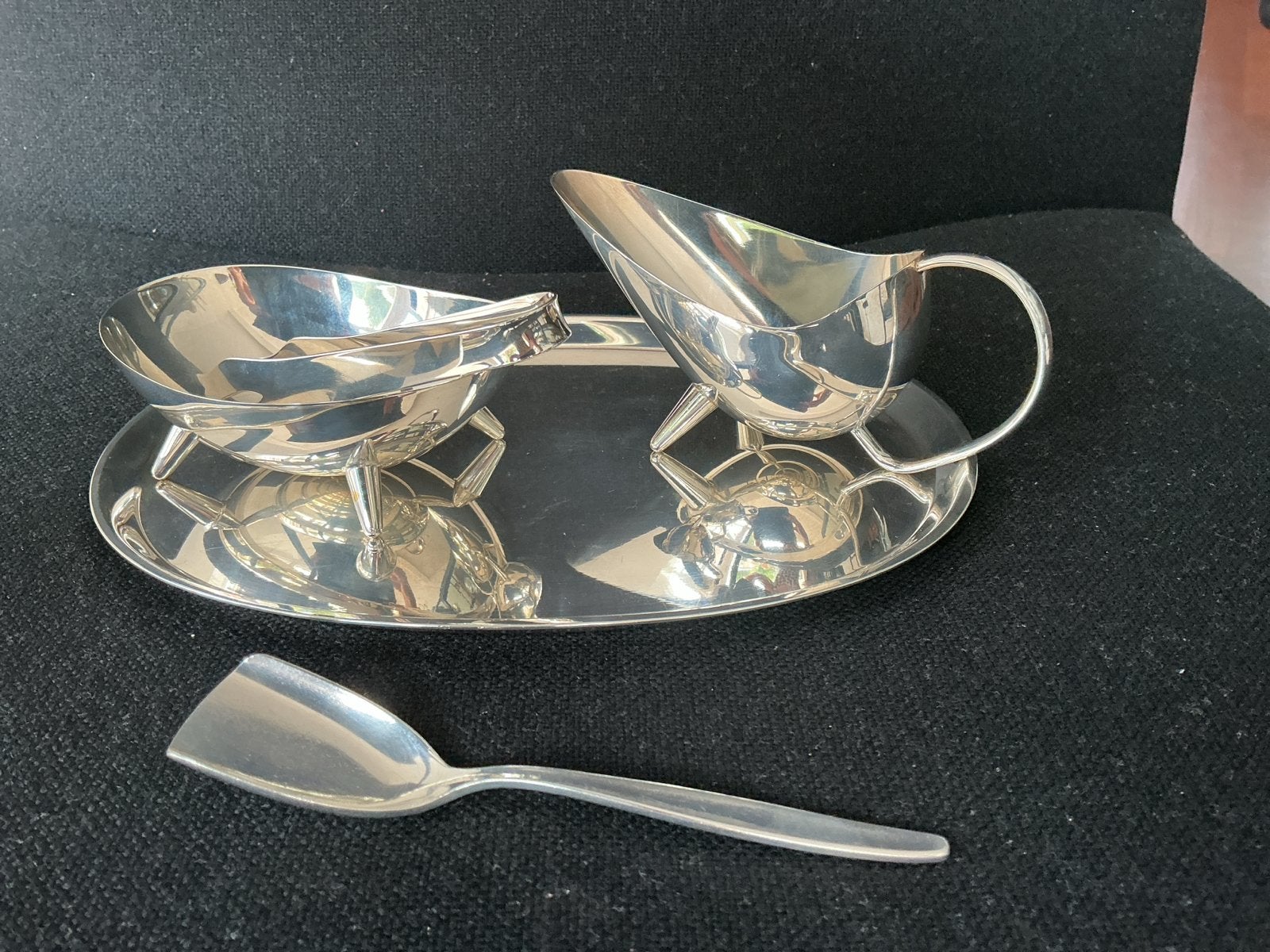 verzilverd vintage jaren 60 suiker en melk set inkl dienblad, Antiek en Kunst, Antiek | Goud en Zilver, Ophalen, Zilver