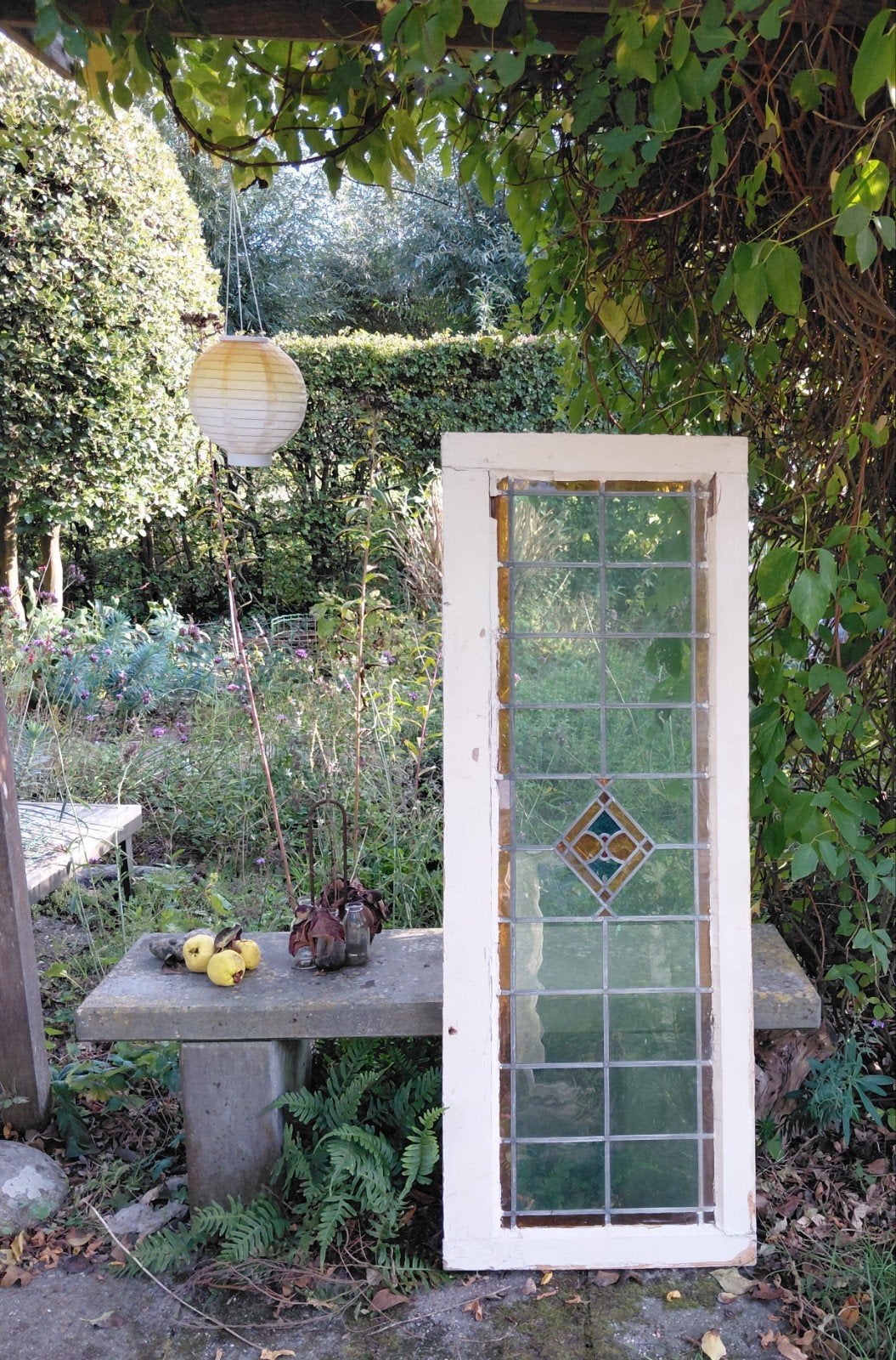 glas in lood raam oud, Ophalen, Gebruikt, Minder dan 80 cm, Glas in lood