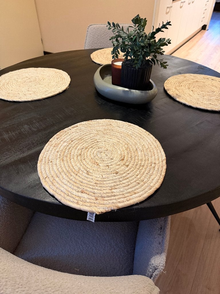 Mango houten ronde eettafel Ø130 cm – €100, Huis en Inrichting, Ophalen, Overige materialen, Gebruikt, Rond