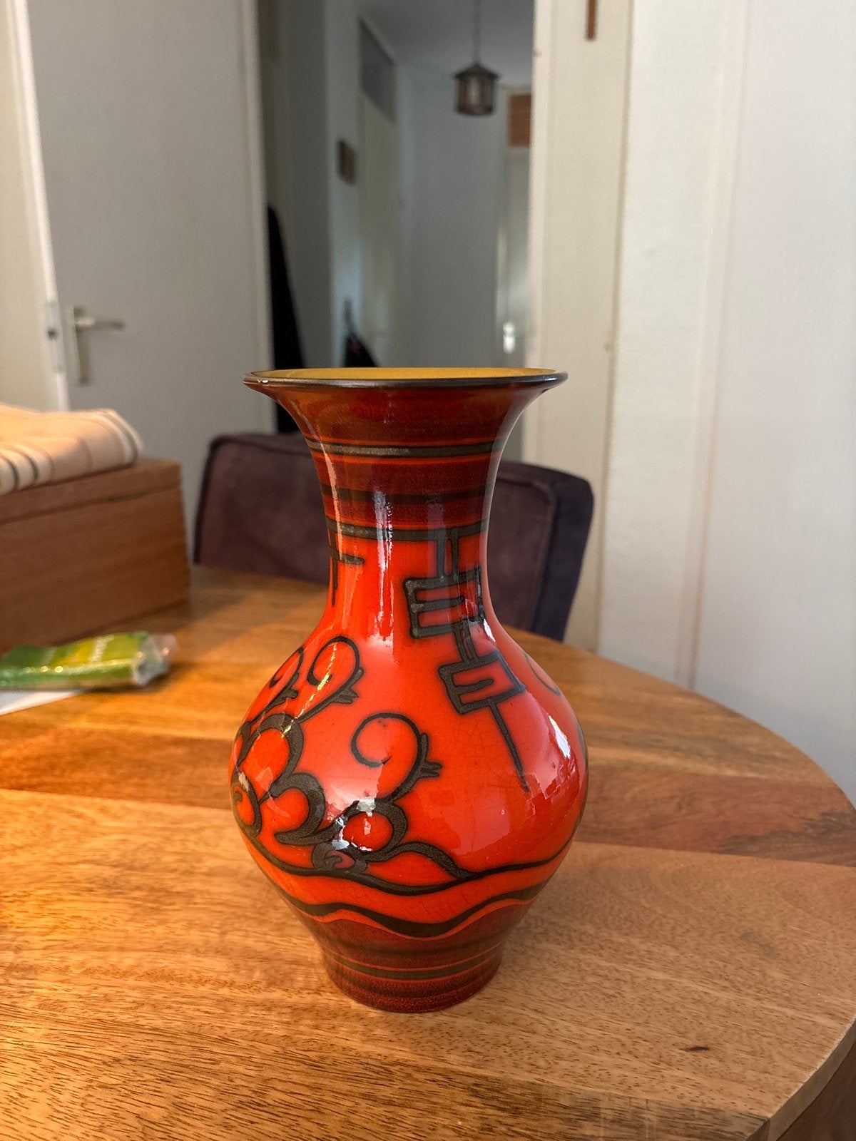 Vintage Flora Gouda Holland vaas, oranje met decor, Ophalen of Verzenden