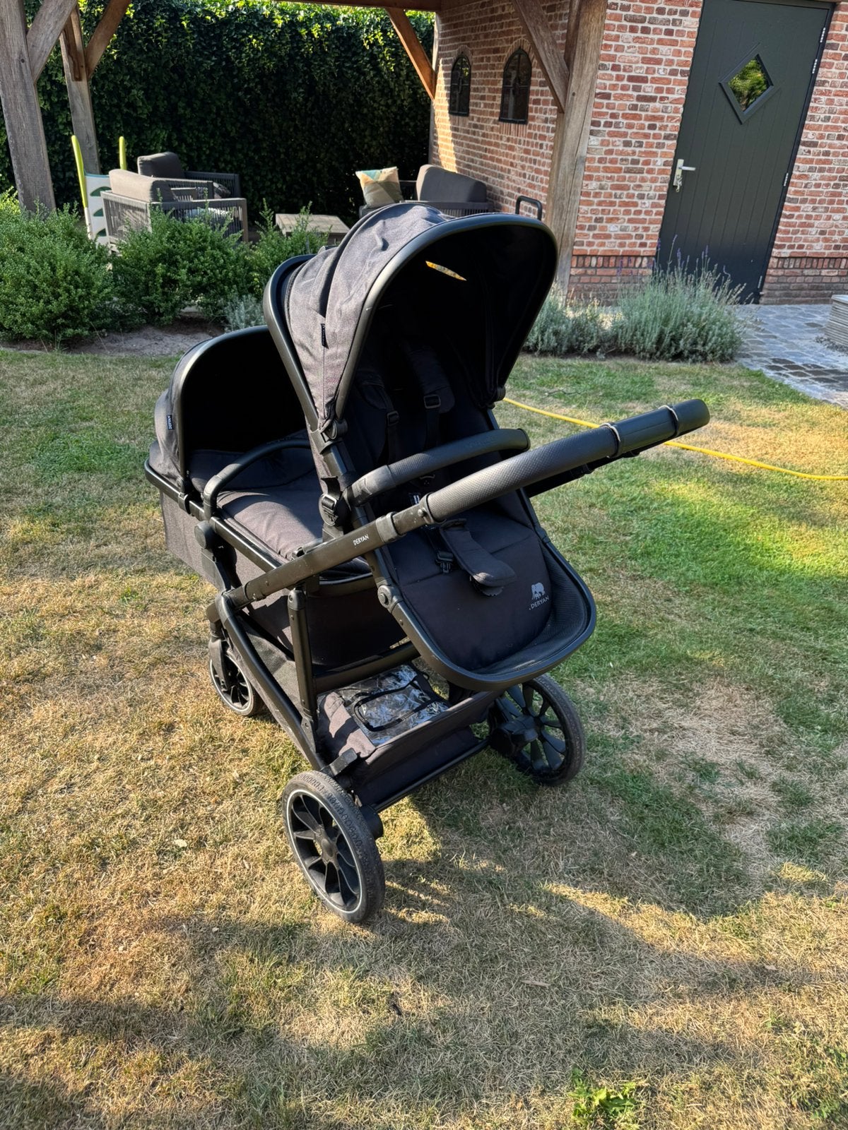 Deryan Evy2 duo kinderwagen zwart, Zo goed als nieuw, Combiwagen, Verstelbare duwstang, Ophalen
