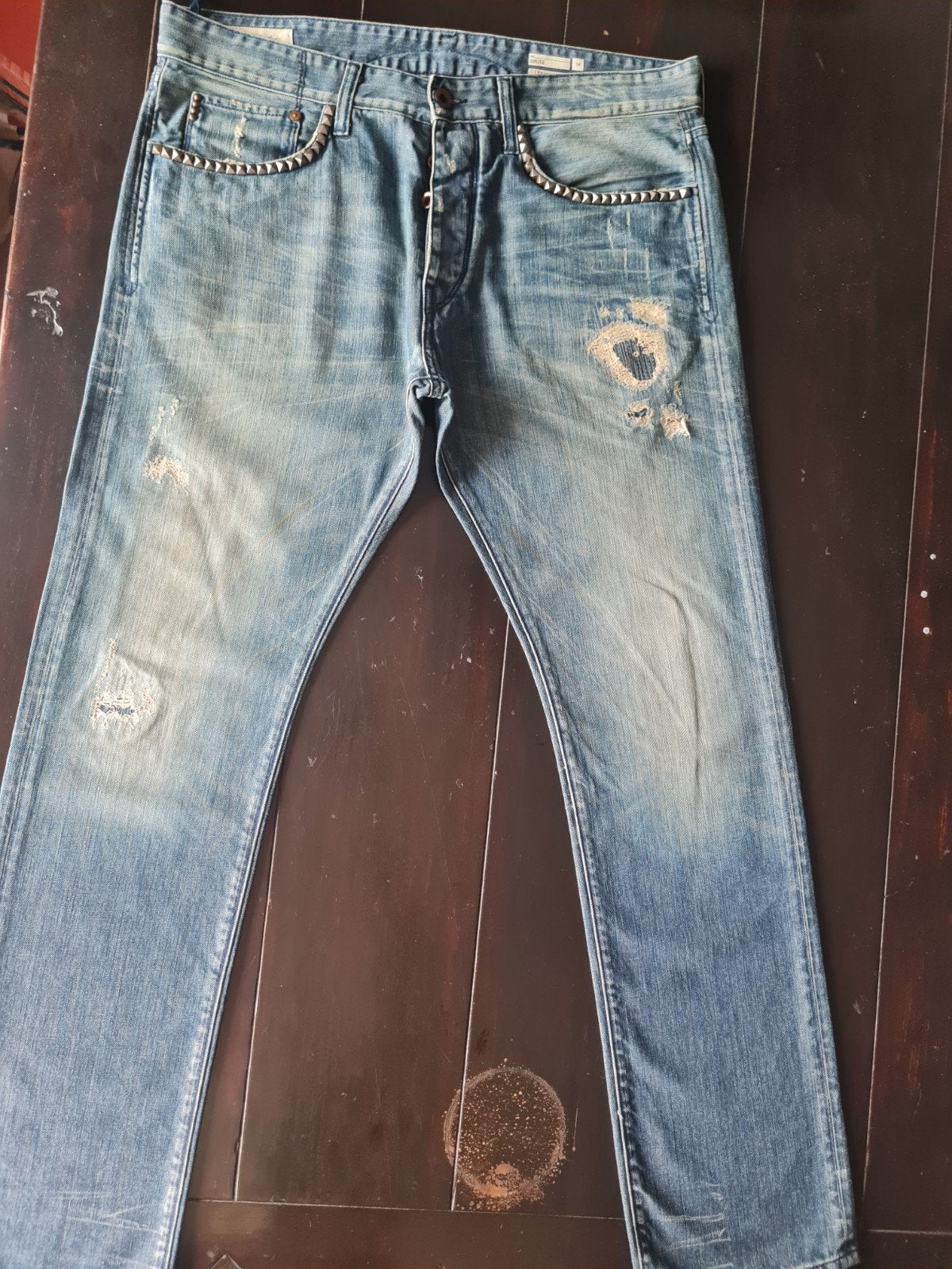 ZGAN WE R REPLAY AMADEO STRAIGHT STUDS DESTROY JEANS 34/32, Blauw, We r replay, Ophalen of Verzenden, Zo goed als nieuw