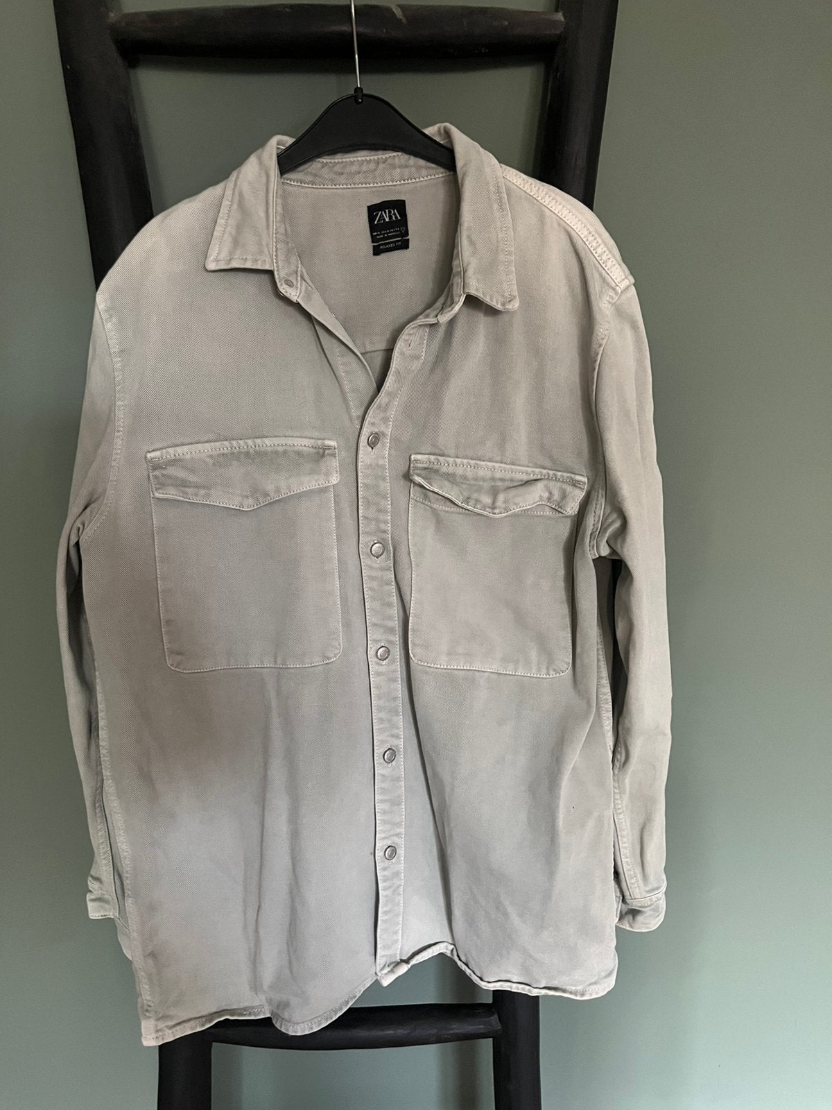 Zara shacket XL blouse denim overhemd mintgroen grijs jacket, Verzenden, Zo goed als nieuw, Groen, Halswijdte 43/44 (XL)