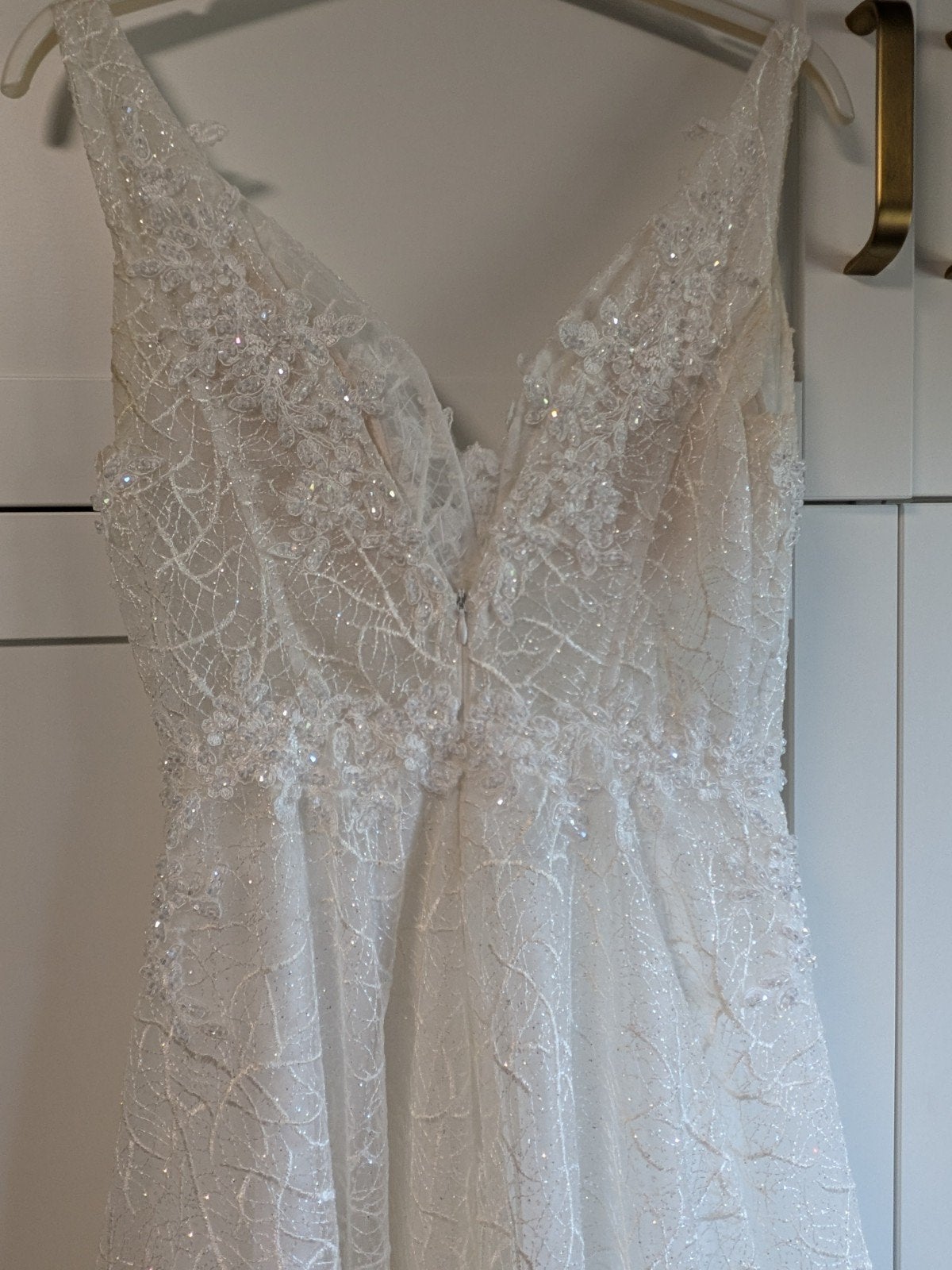 Prachtige Witte Trouwjurk met Kant en Glitter maat 36l38, Ophalen, Zo goed als nieuw, Wit, Trouwjurk