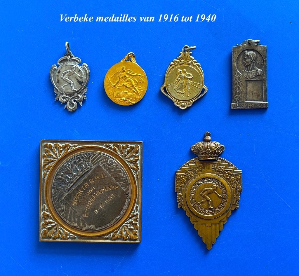 6 Historische Belgische medaillles 1916-1940 Ernest Verbeke, Ophalen, Overige materialen, Buitenland