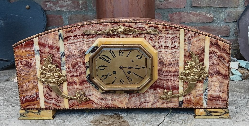 ART DECO  marmeren klok pendule met uurwerk en bel functie, Ophalen