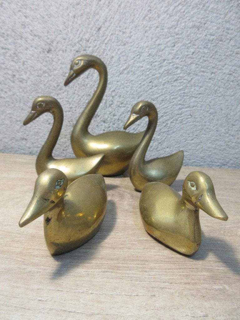 Set koperen zwanen en eenden, Antiek en Kunst, Antiek | Koper en Brons, Ophalen of Verzenden