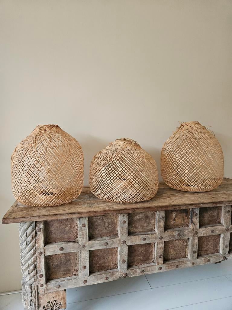 3 rotan zuiver lampenkappen, Ophalen, Gebruikt, Bruin, Rond