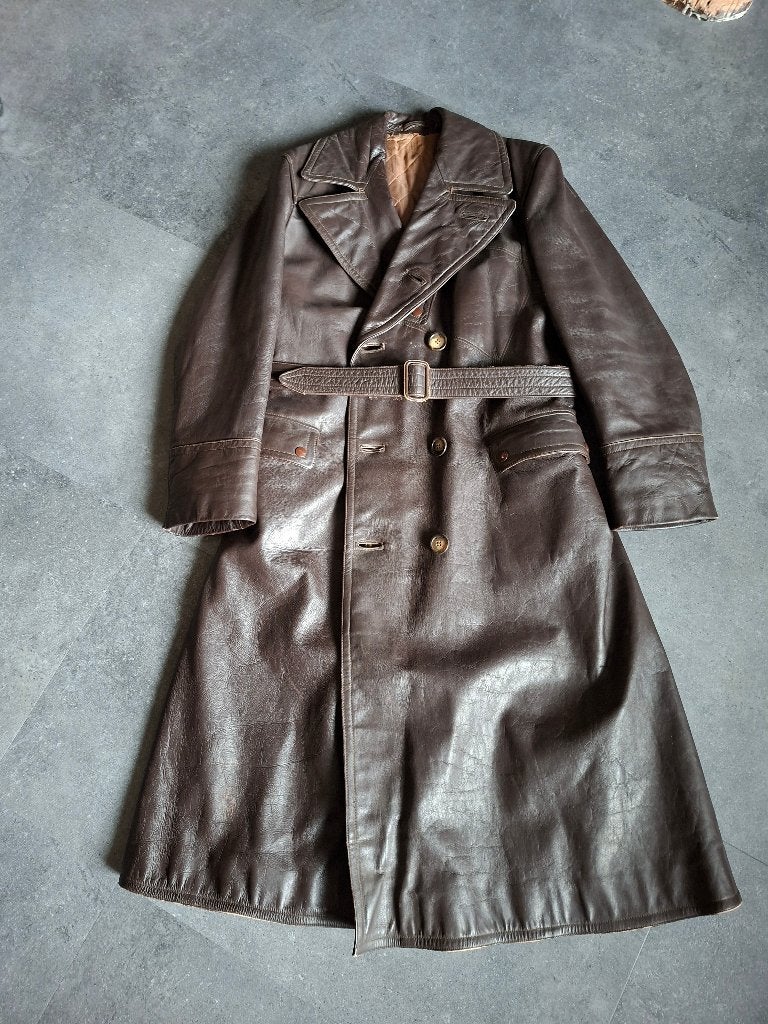 Vintage Leren Jas - Bruine Trenchcoat met Riem, Onbekend, Dames, Jas | leer, Ophalen of Verzenden