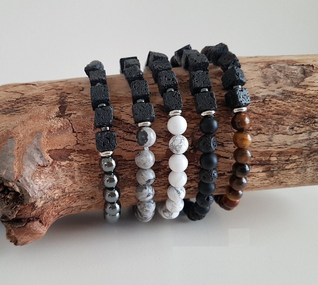 Heren of Dames Armband. Square Cubes Lava Edelsteen, Met bedels of kralen, Overige kleuren, Verzenden, Nieuw