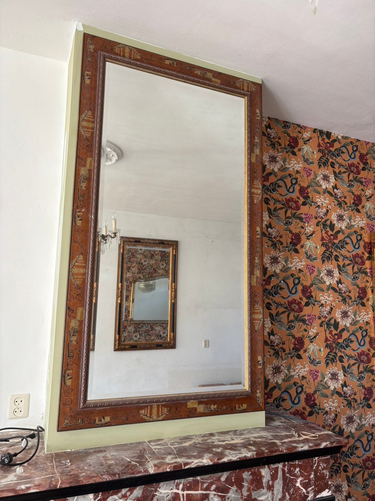 Antieke Schouwspiegel, Antiek en Kunst, Ophalen of Verzenden, Rechthoekig