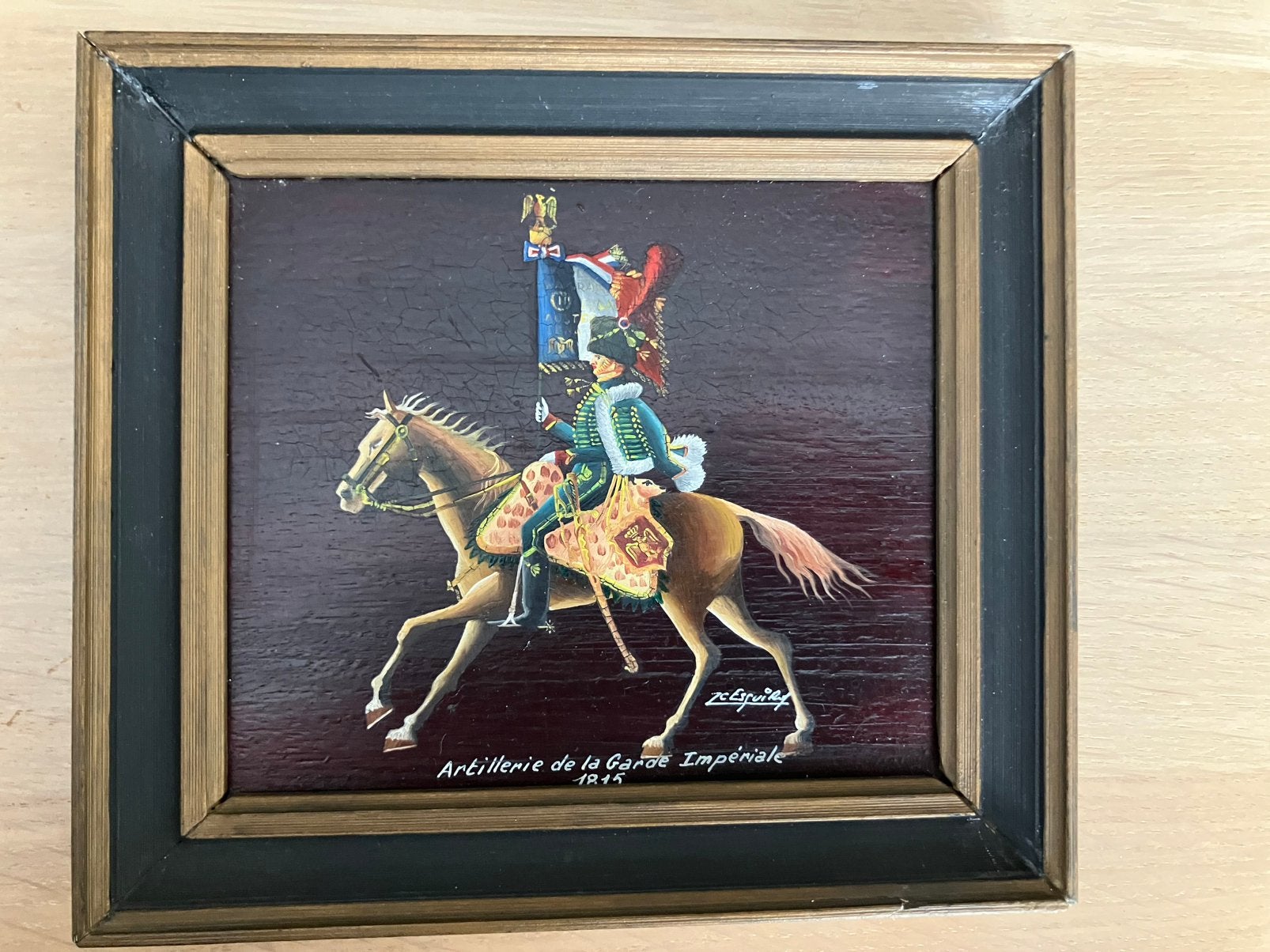 Schilderij miniatuur militair op paard 1815 J.C.Esquilet, Ophalen of Verzenden