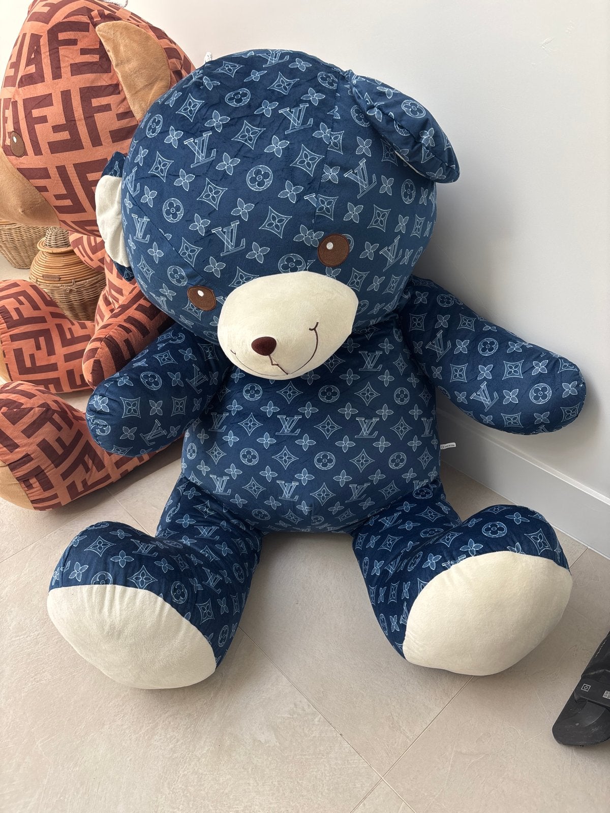 Grote blauwe teddybeer met patroon, Beer, Blauw, Ophalen of Verzenden, Zo goed als nieuw