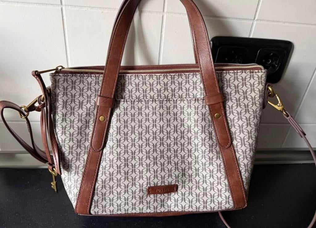 Fossil handtas en Otto Kern Berlin portemonnee, Ophalen, Gebruikt, Bruin, Handtas