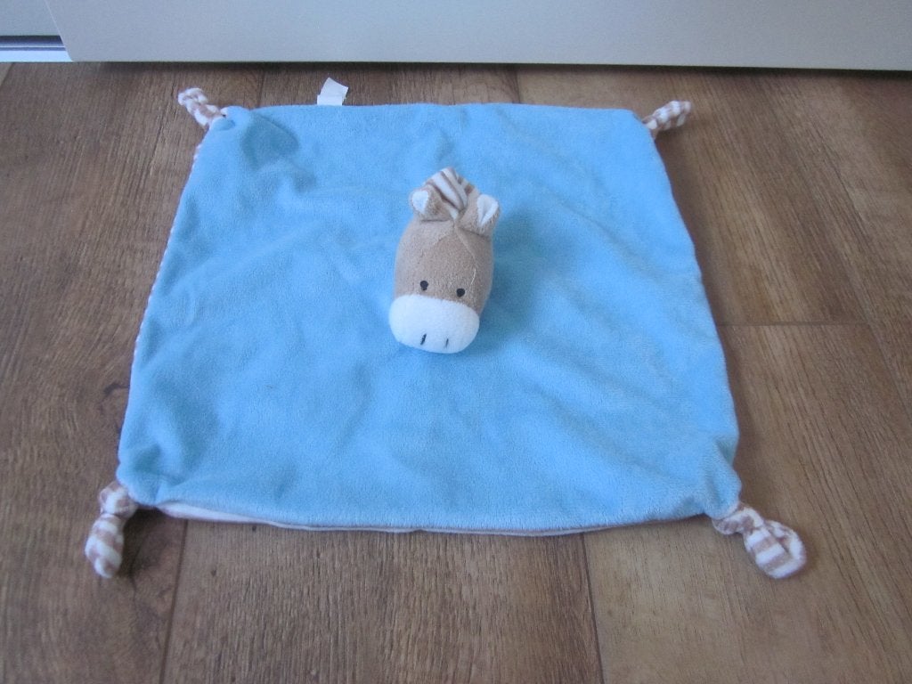 Grote lichtblauw pluche knuffeldoek bruin paardje gestreepte, Paard, Overige merken, Overige karakters, Nieuw
