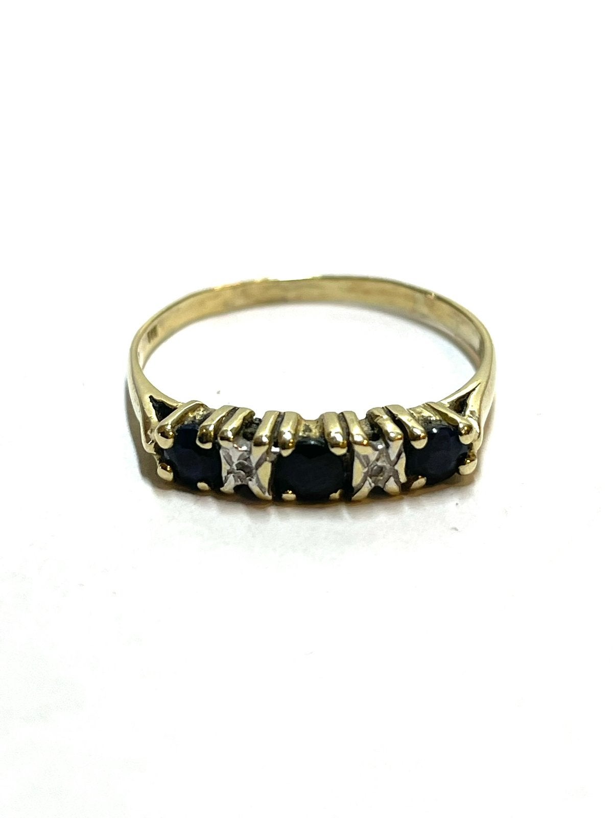 14k gouden ring met saffier en diamant, 18 tot 19, -, -, Ophalen of Verzenden