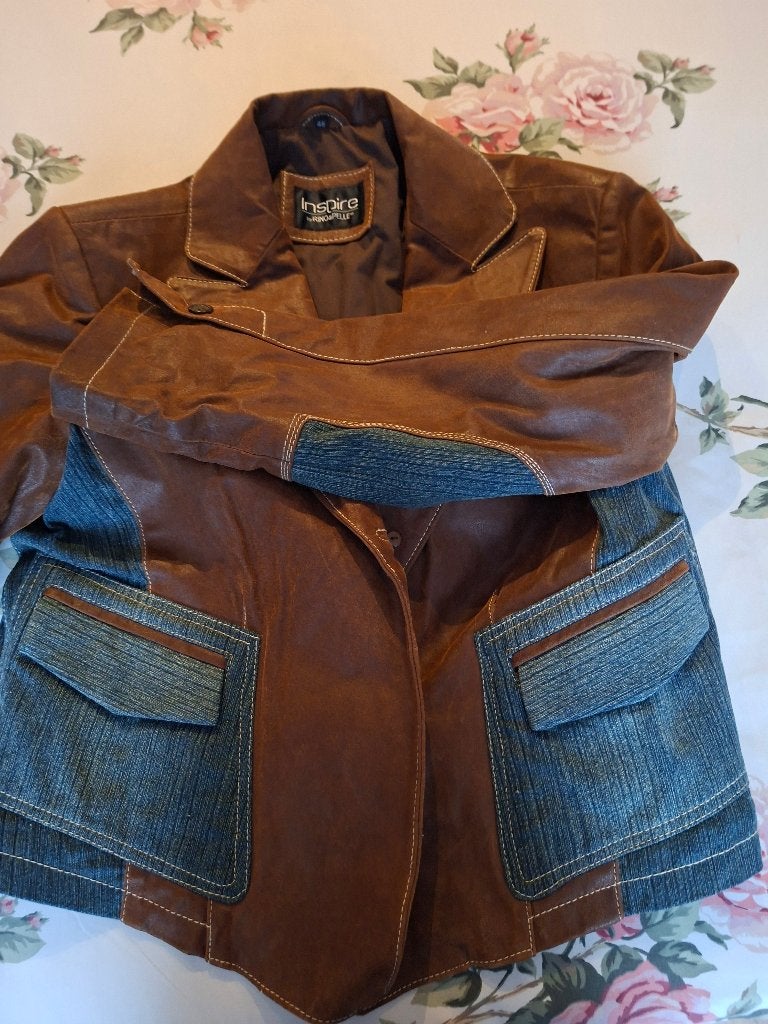 Nieuw leren dames jasje met jeansstof Rino&Pelle Inspire, Verzenden, Nieuw, Maat 42/44 (L)