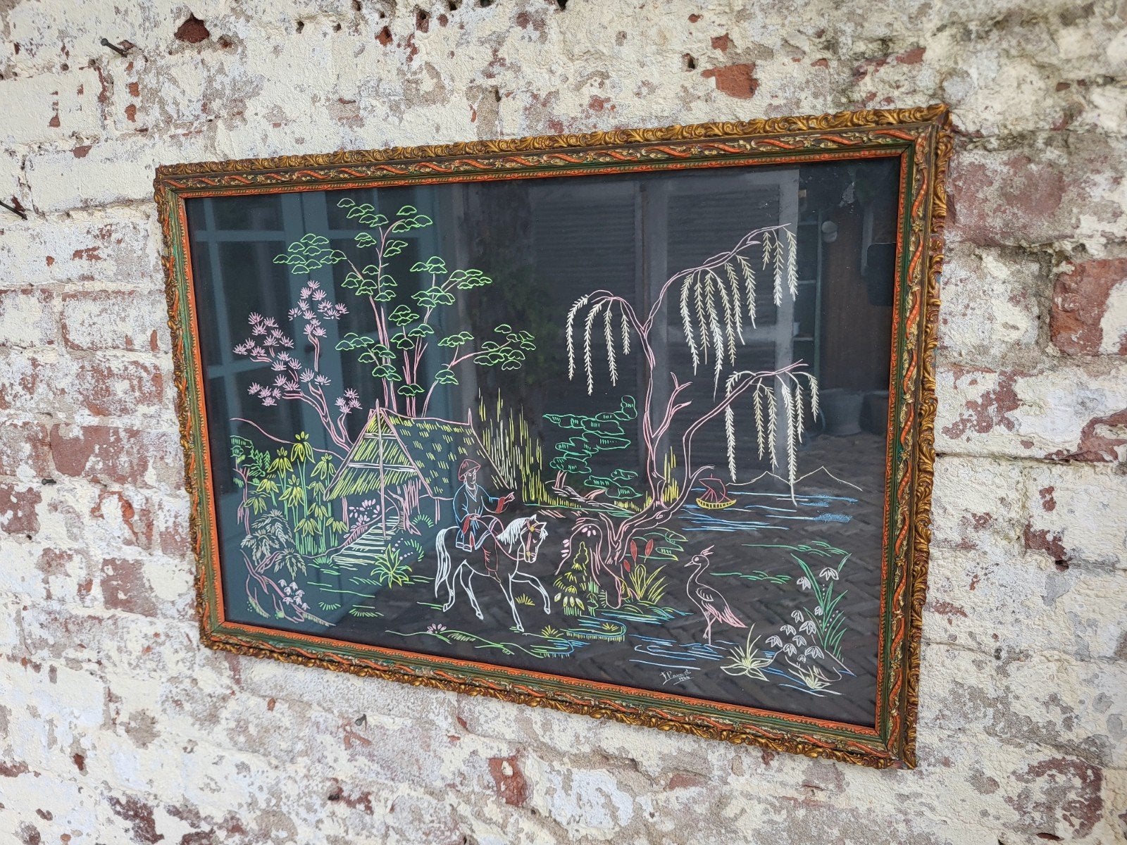 brocante/ vintage schilderij in gave lijst / allegonda, Ophalen of Verzenden