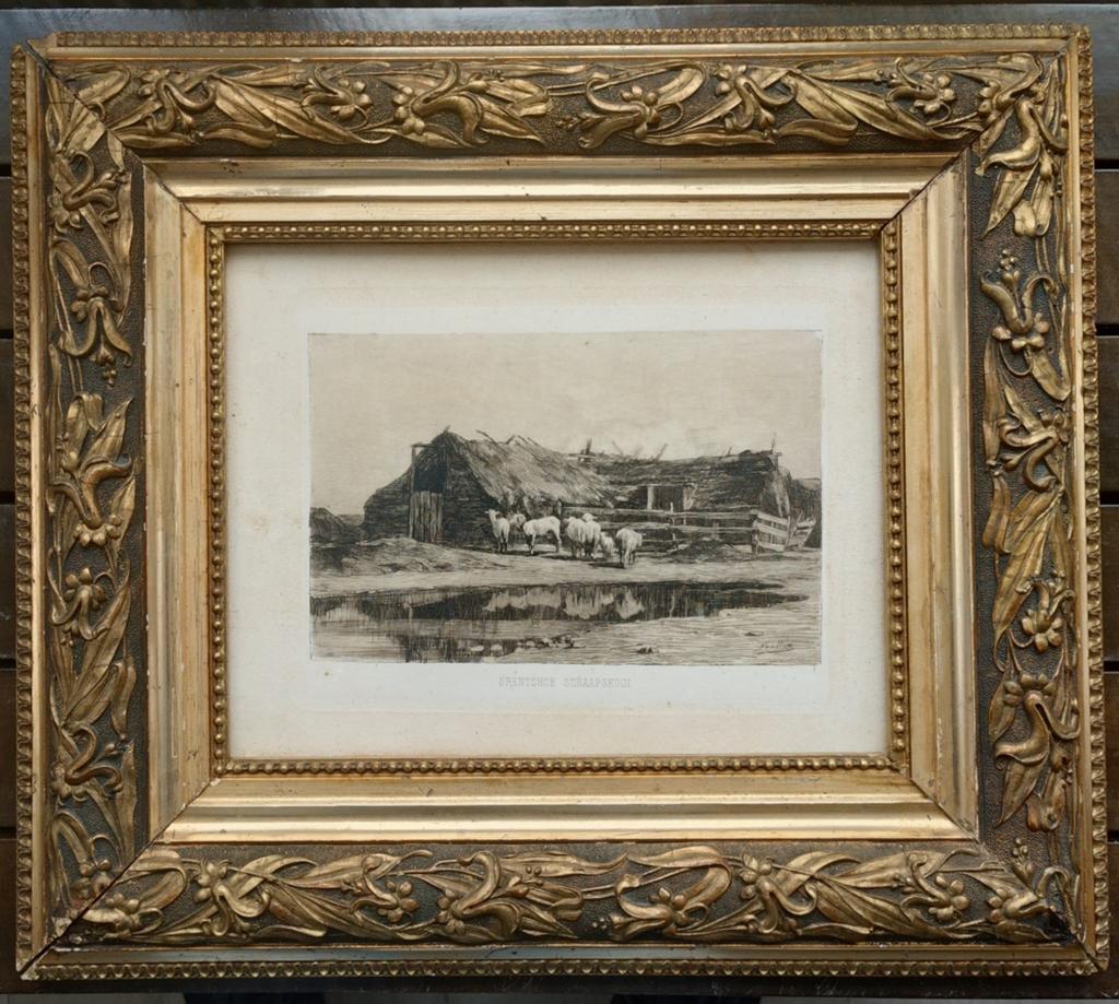 Ets Drentsche Schaapskooi van N. van der Waay ca. 1890, Ophalen of Verzenden