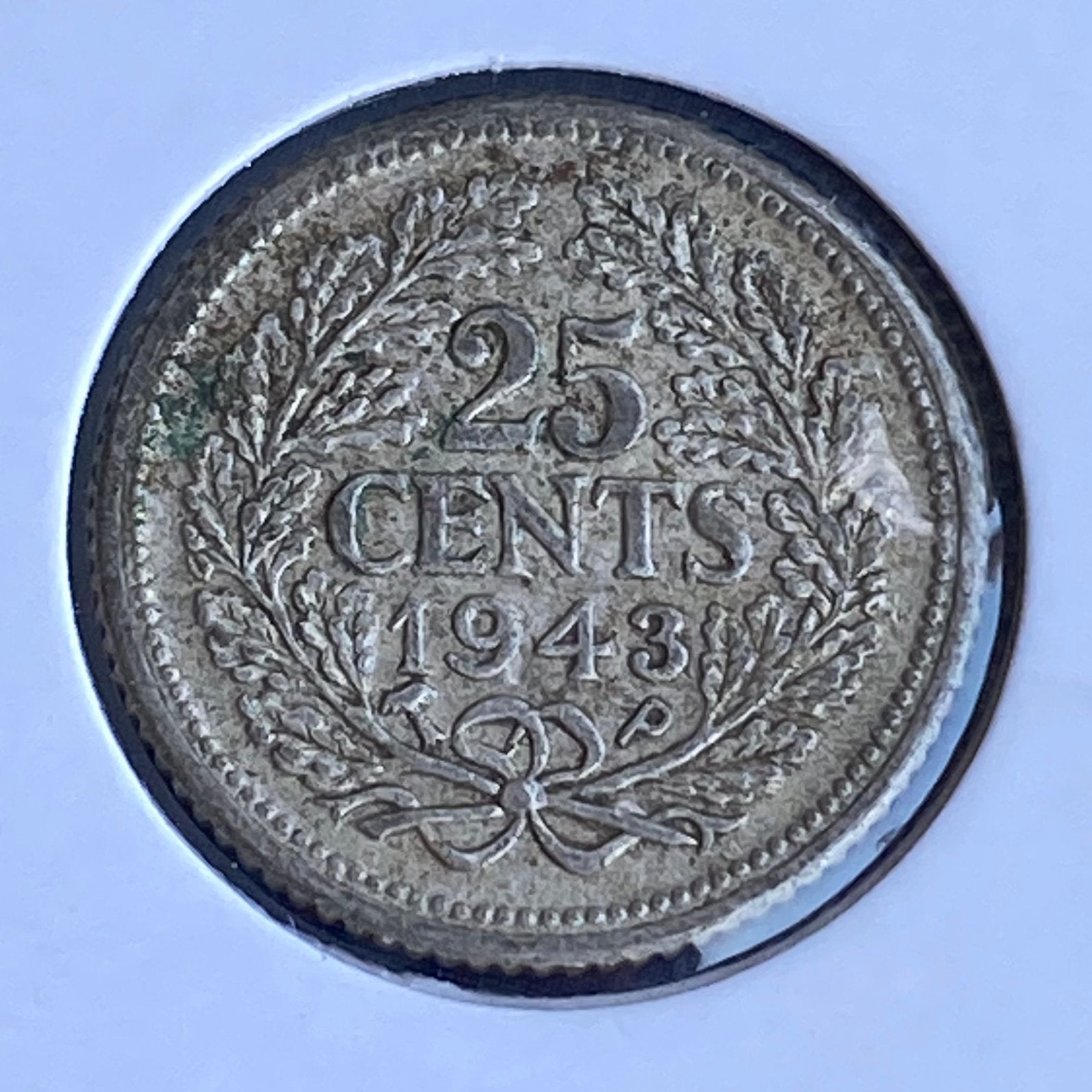 25 Cent / Kwartje Zilver uit 1943 Pp van Wilhelmina, Verzenden, Zilver, 25 cent, Koningin Wilhelmina