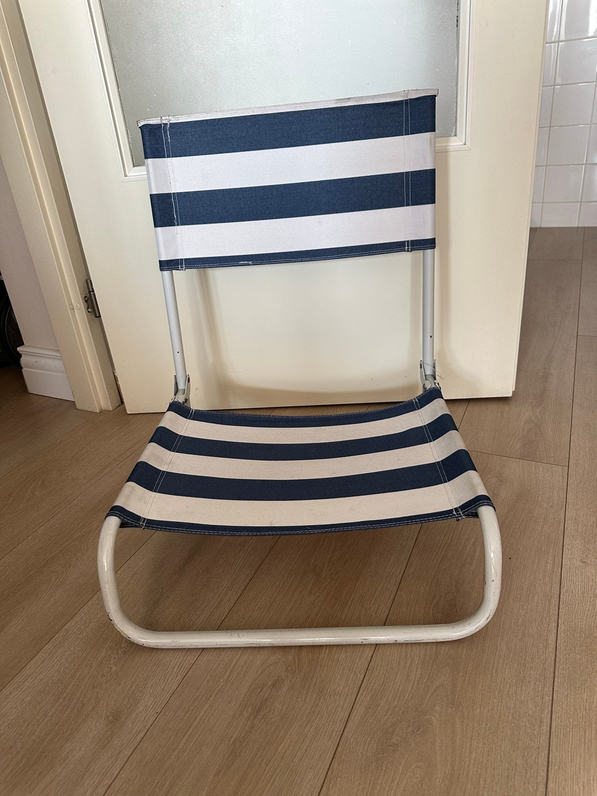 Opvouwbare strandstoel - Blauw/Wit gestreept, Ophalen, Gebruikt, Blauw, Metaal