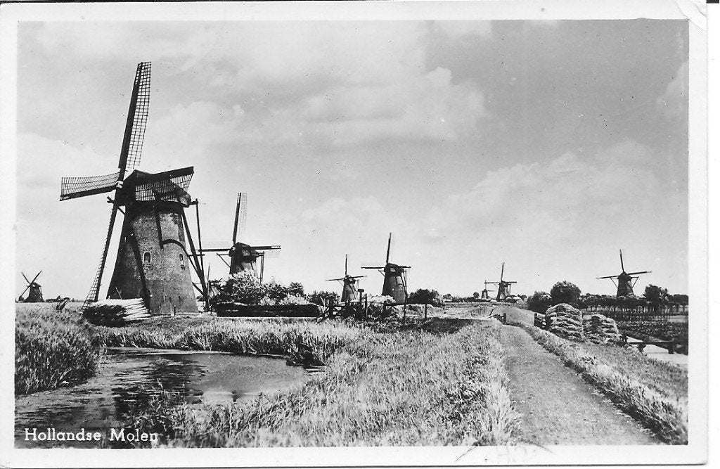 Oude ansichtkaart Hollandse Molen, Gelopen,  Kinderdijk., Ophalen of Verzenden, 1940 tot 1960, Gelopen, Zuid-Holland