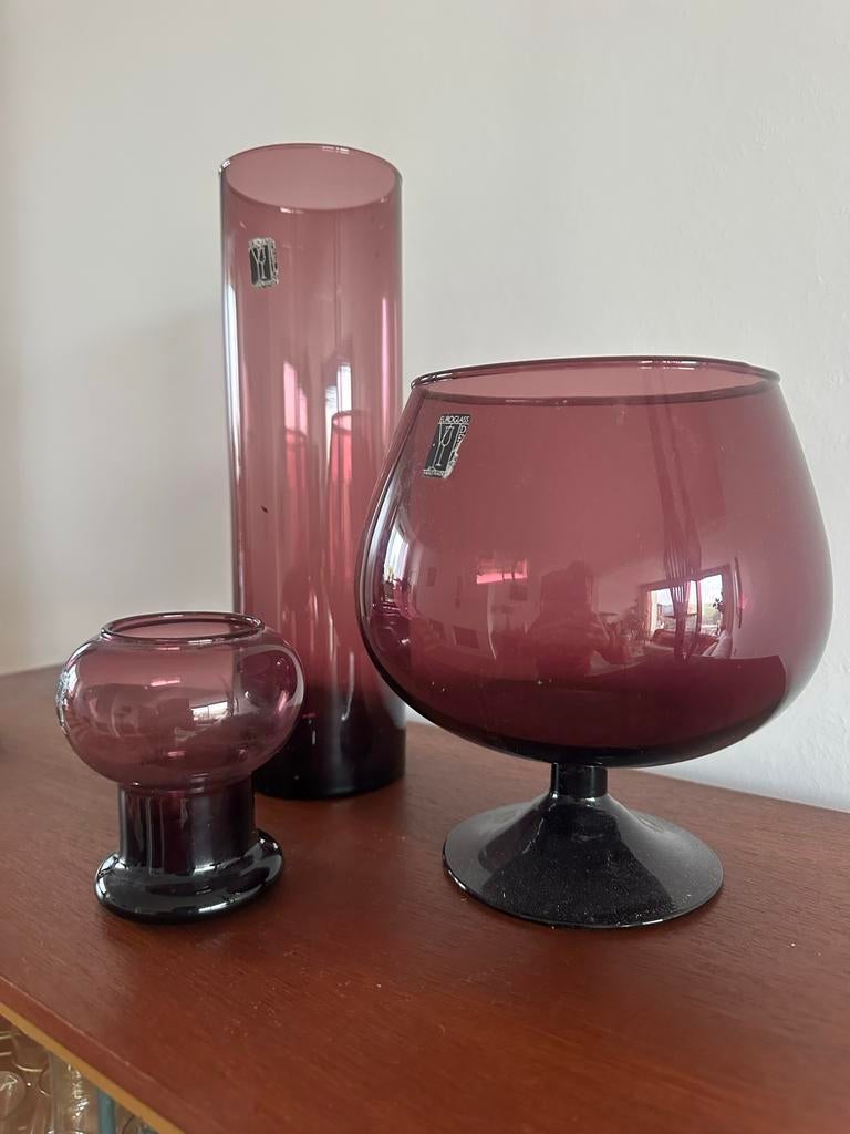 Euroglass 1970 midcentury paarse vazen set, Antiek en Kunst, Ophalen of Verzenden