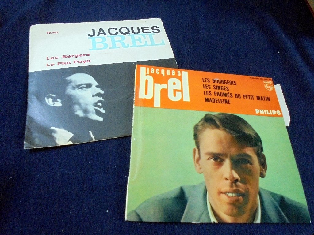 2 x Jacques Brel. EP en Single. Les Bourgeois. Les Bergers., Gebruikt, EP, EP, Verzenden