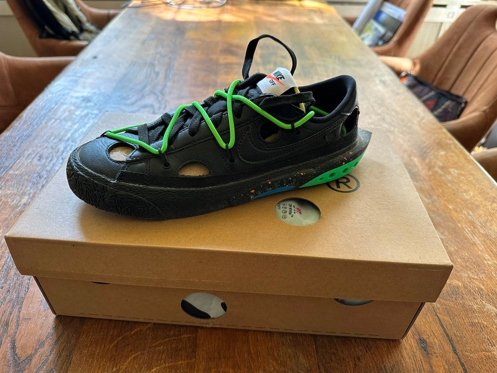 Nike Blazer Low '77 Off-White Zwart/Groen - Maat 38.5, Zwart, Nike, Nieuw, Ophalen of Verzenden