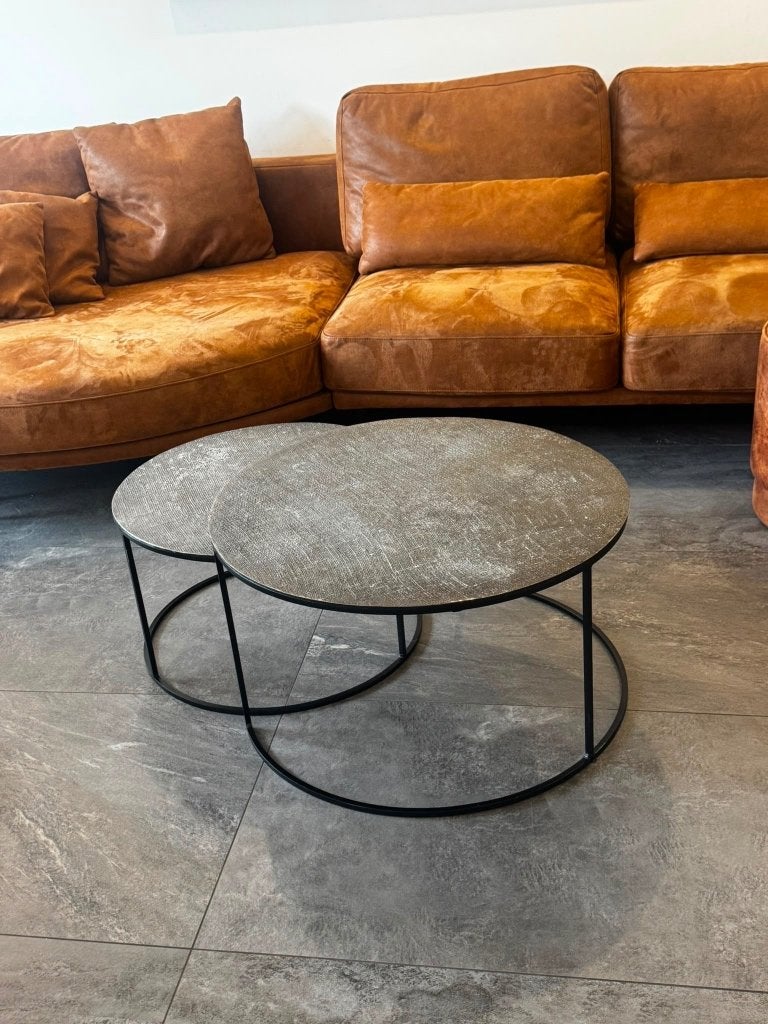 Moderne set van 2 ronde salontafels, Huis en Inrichting, Tafels | Salontafels, Ophalen, 100 tot 150 cm, 50 tot 100 cm, Zo goed als nieuw