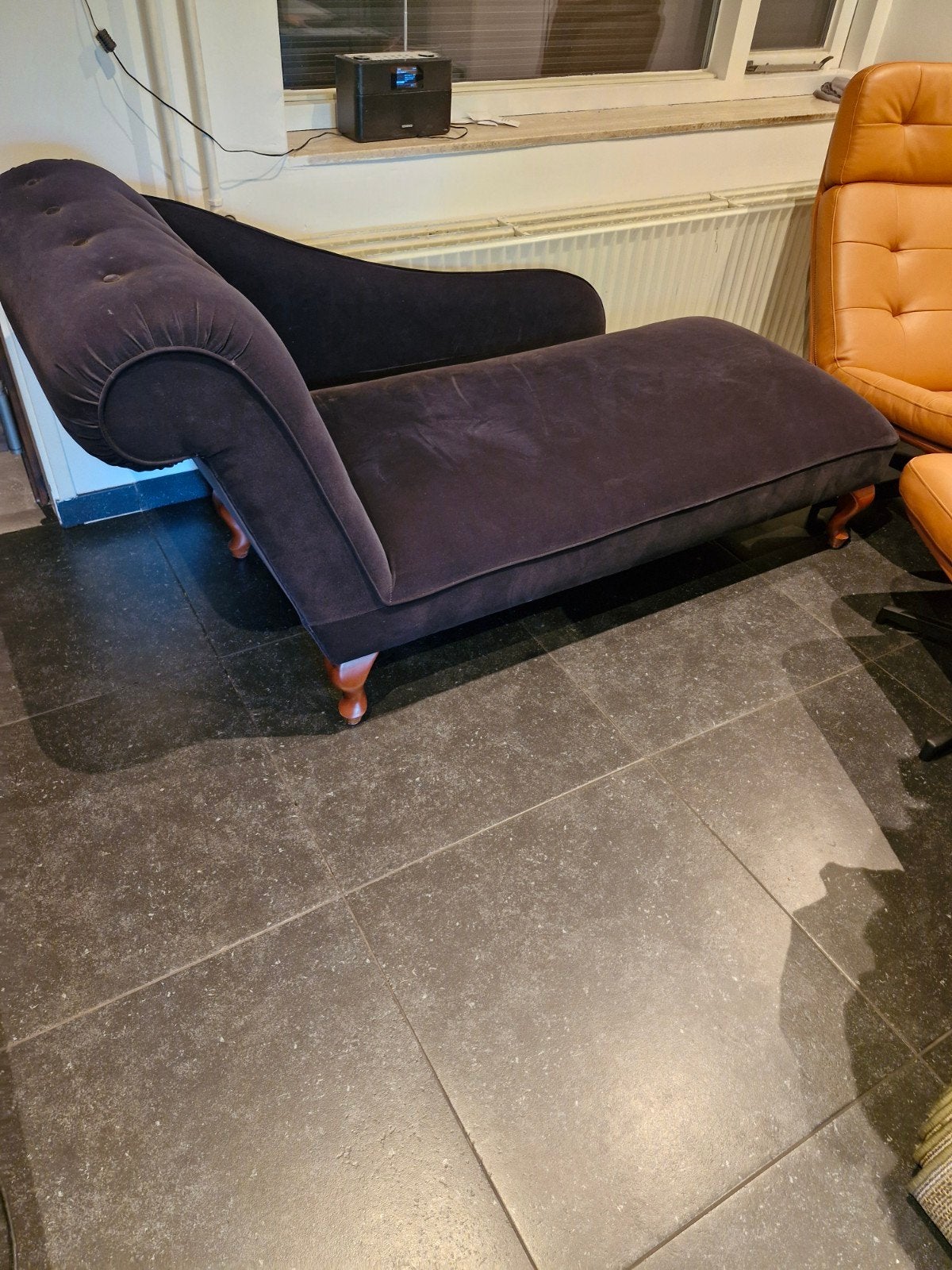 Stijlvolle chaise longue - Zwart fluweel, Ophalen, Zo goed als nieuw, Eenpersoons, Minder dan 150 cm