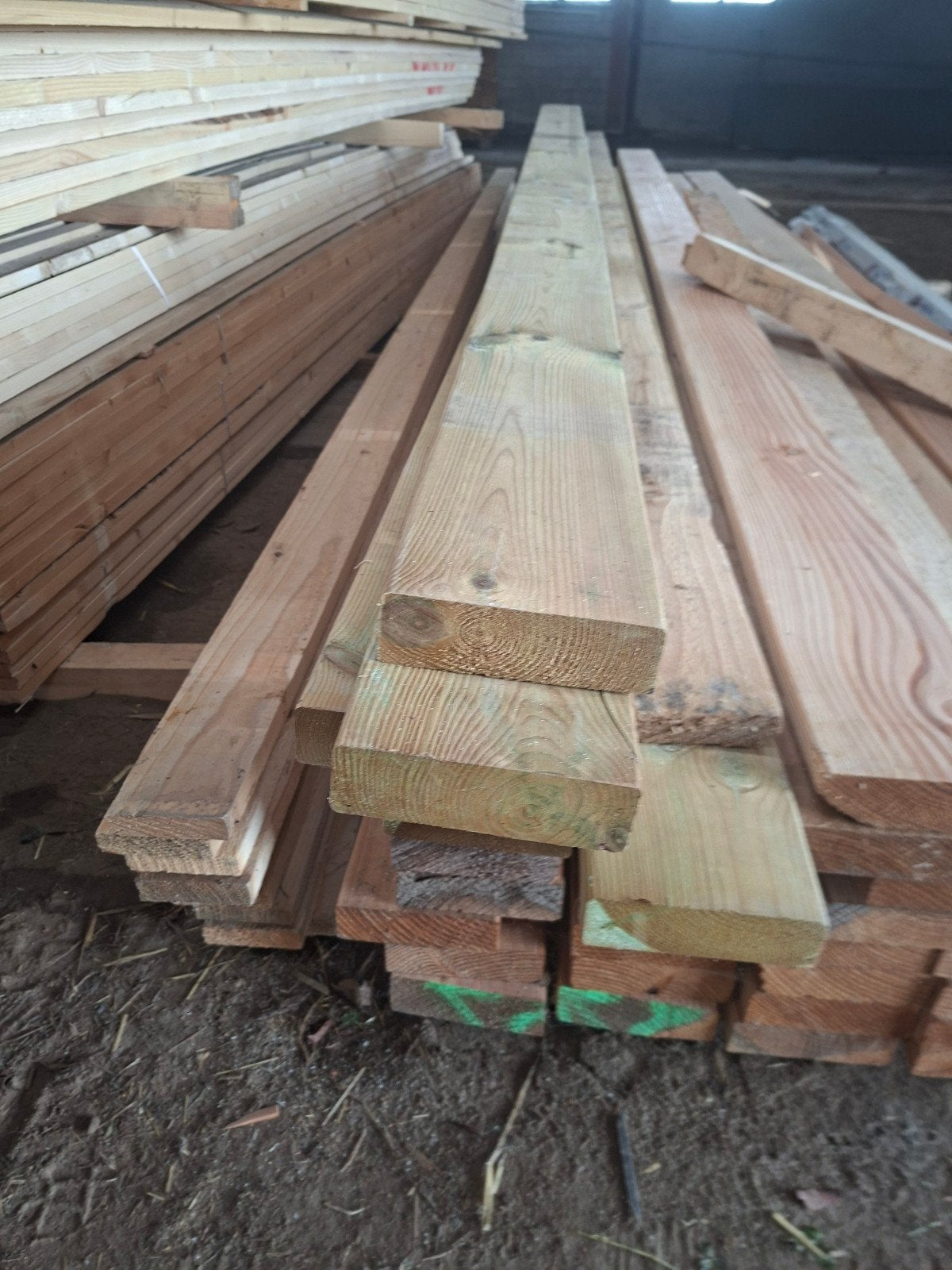 7 geïmpregneerde vuren balken 44x144mm, 3.6m lang, Ophalen of Verzenden, Gebruikt