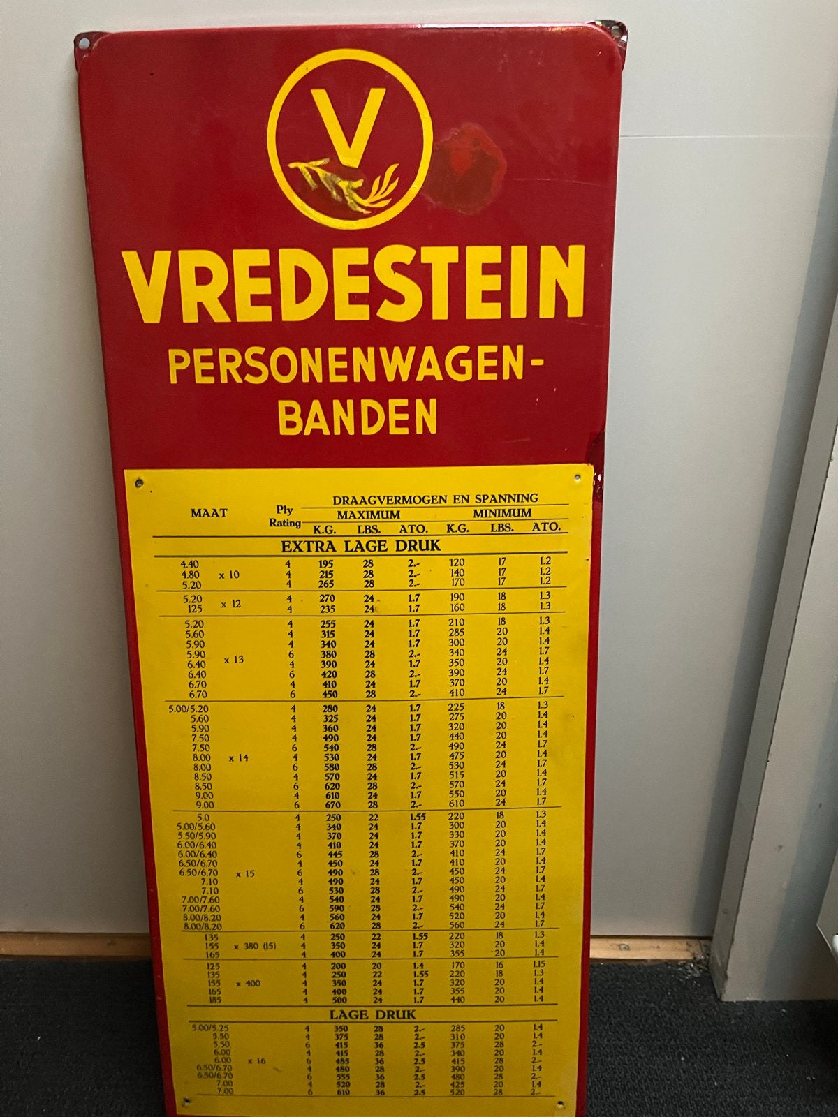 Vintage Vredestein Personenwagen-Banden Emaille Reclamebord, Antiek en Kunst, Ophalen