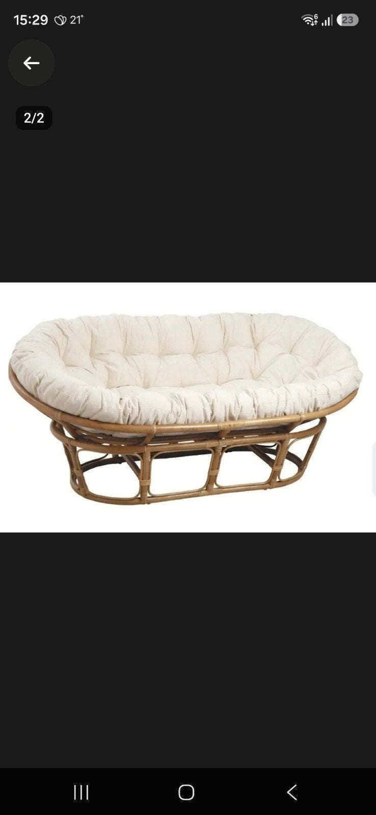 Papasan bank/ligbed met kussen - Rotan, Ophalen, Gebruikt, Bohemian, Relaxed, 100 tot 125 cm
