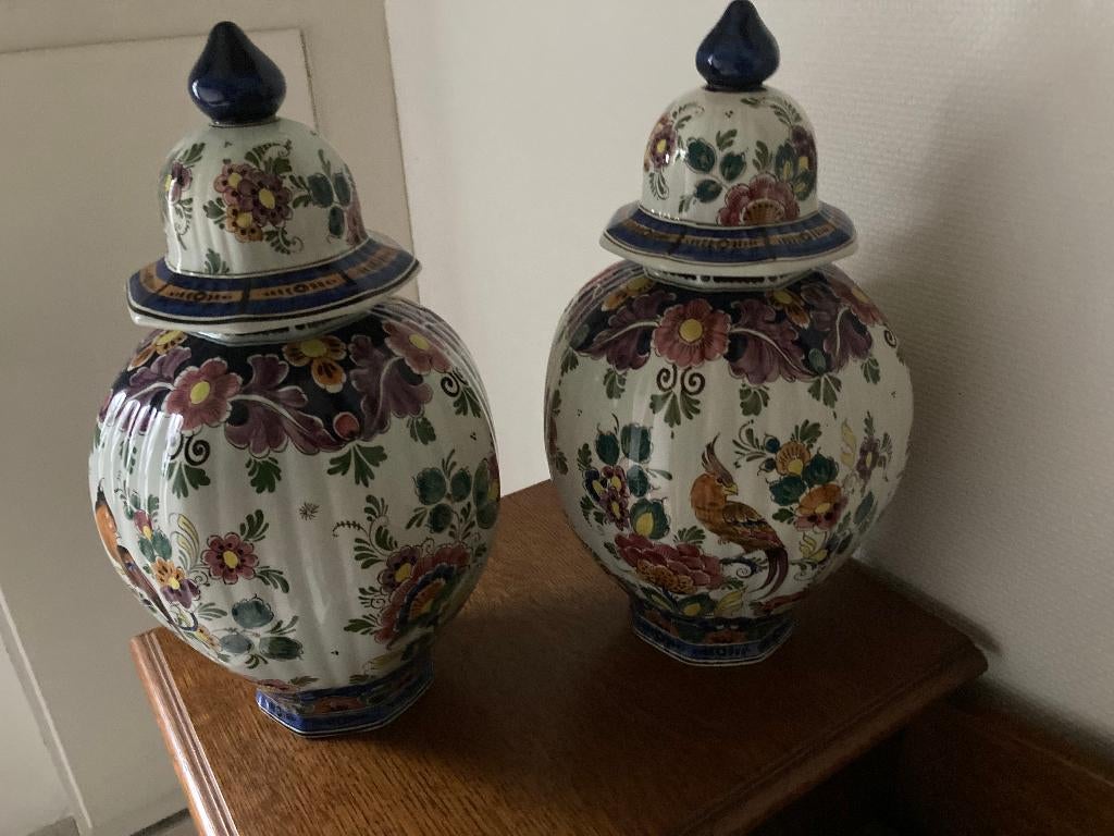 2 potten/ vazen Delft Polychrome Handprinted, Antiek en Kunst, Ophalen of Verzenden