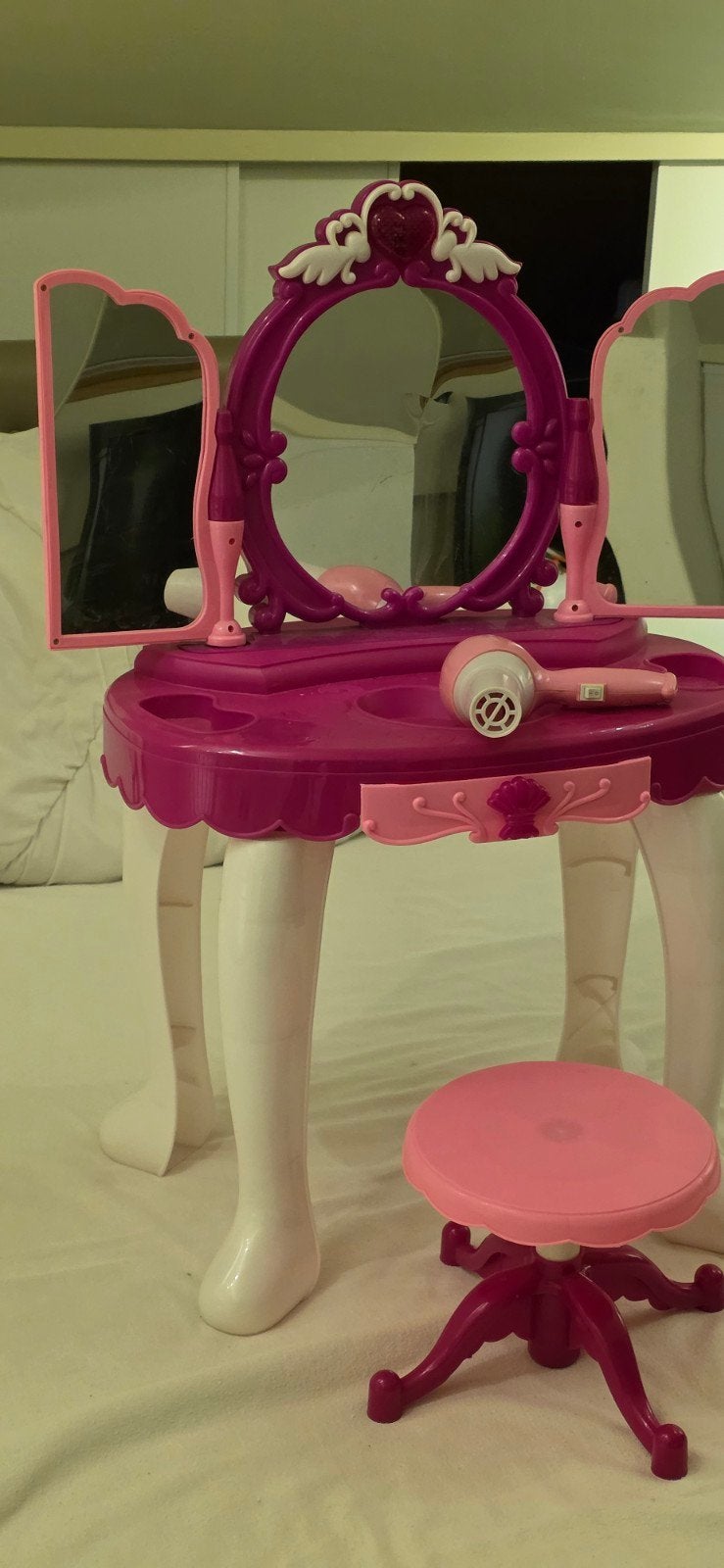 Roze speelgoed kaptafel met krukje en accessoires, Ophalen, Gebruikt, Meisje