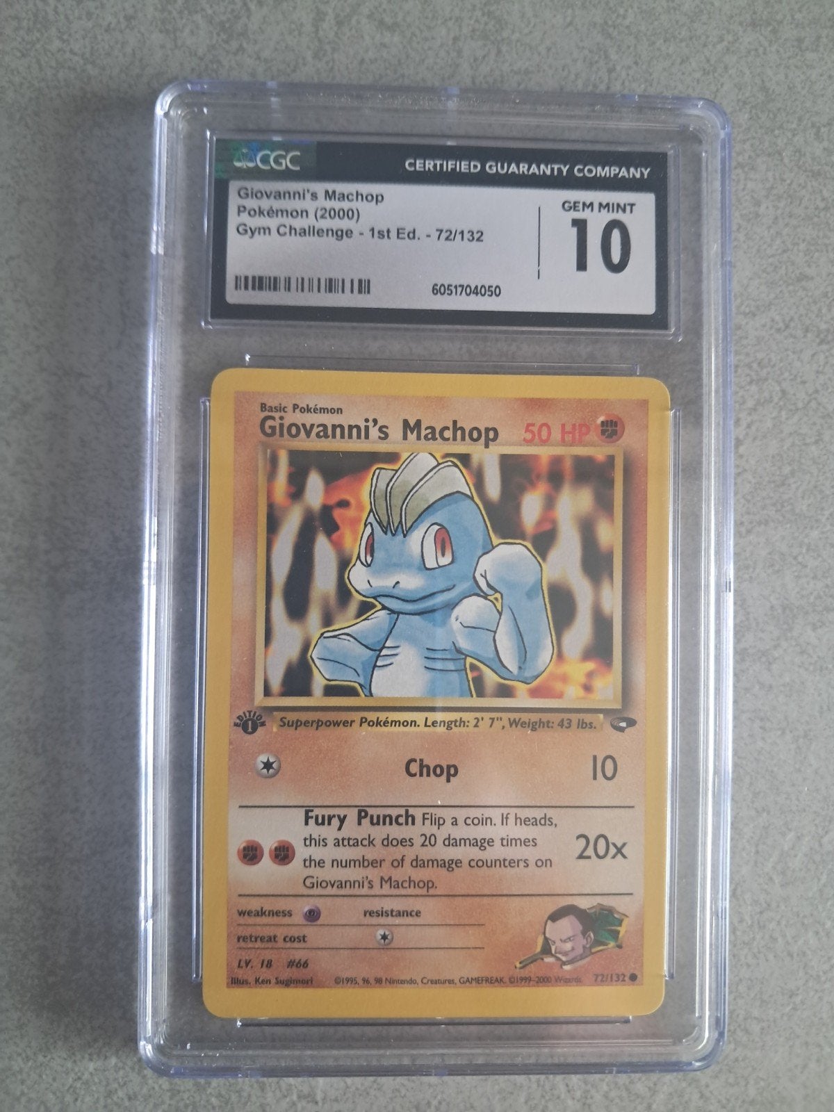 Giovanni's Machop Pokémon Kaart CGC Gem Mint 10, Ophalen, Nieuw, Losse kaart
