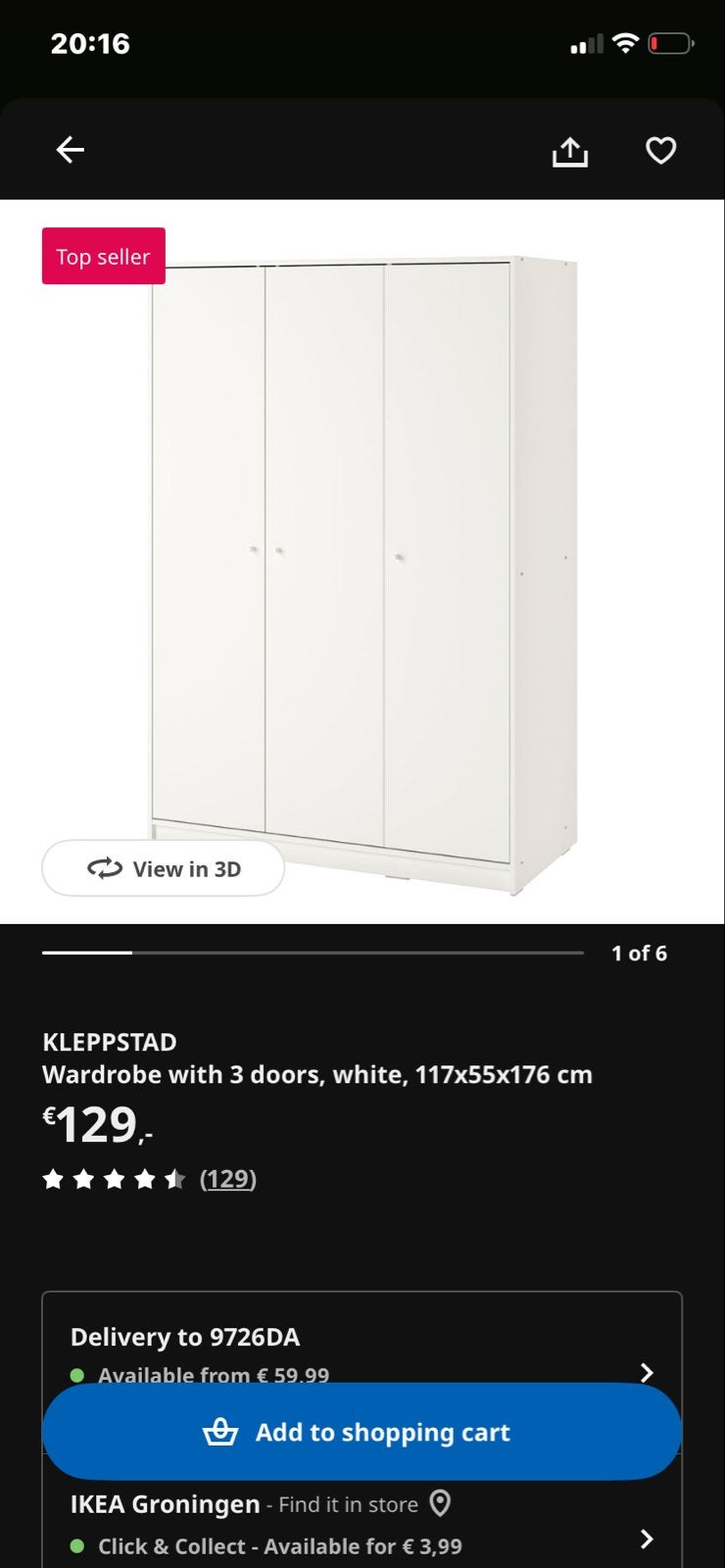 IKEA KLEPPSTAD Kledingkast met 3 deuren, wit, 100 tot 150 cm, Ophalen of Verzenden, Zo goed als nieuw, 150 tot 200 cm