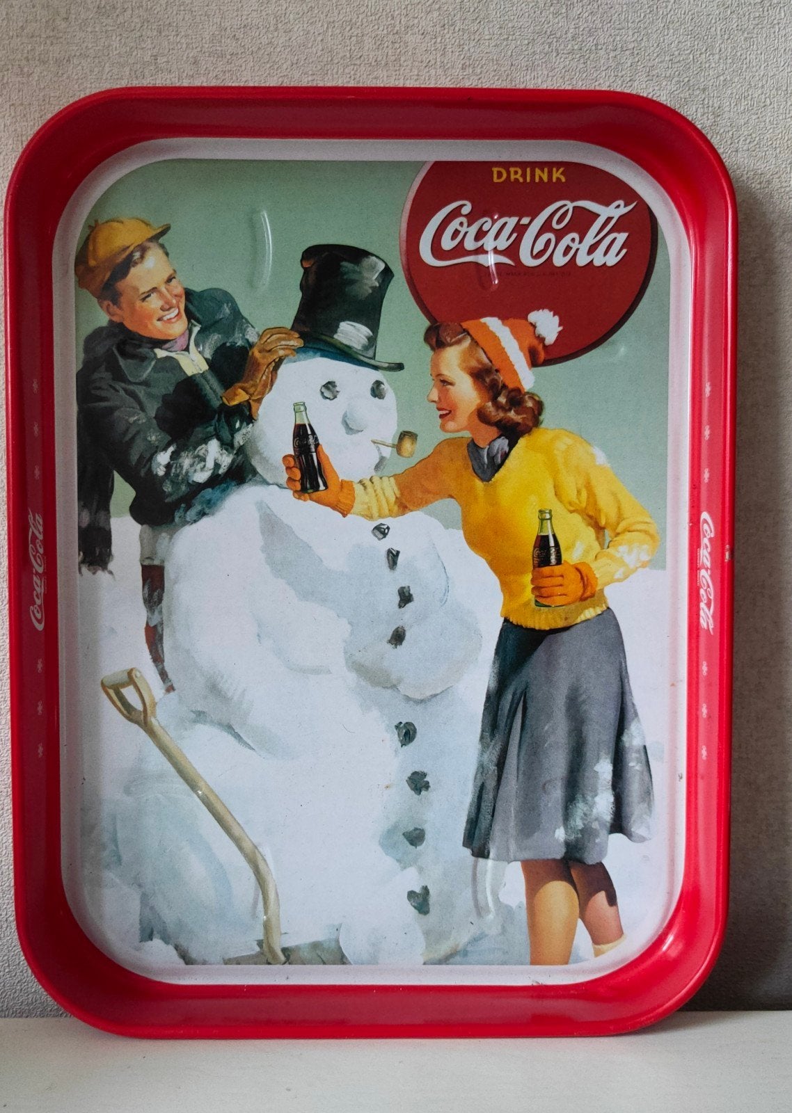Coca Cola dienblad met nostalgische winterse afbeelding, Ophalen of Verzenden, Zo goed als nieuw, Gebruiksvoorwerp