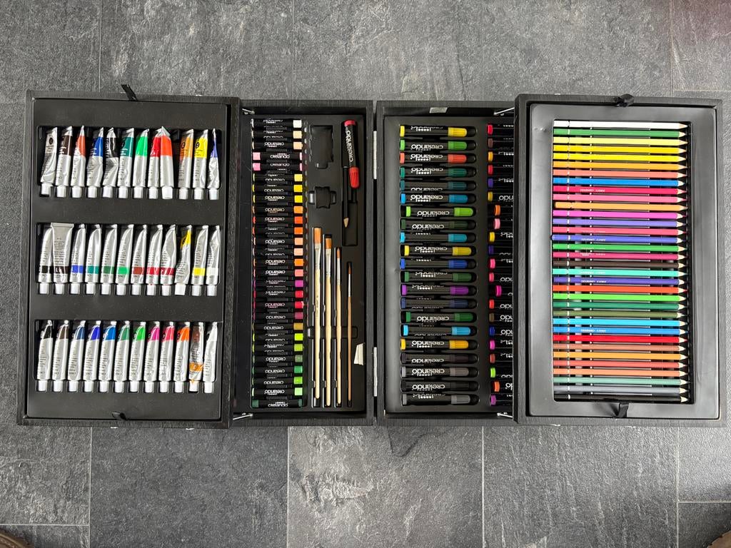 Crelando Houten Tekenkoffer met Complete Tekenset, Ophalen of Verzenden, Zo goed als nieuw, Overige typen
