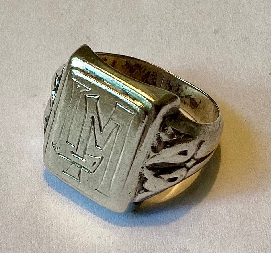 Antieke zilveren zegelring met monogram. Gemerkt: 835, Ophalen of Verzenden, Zilver, Ring