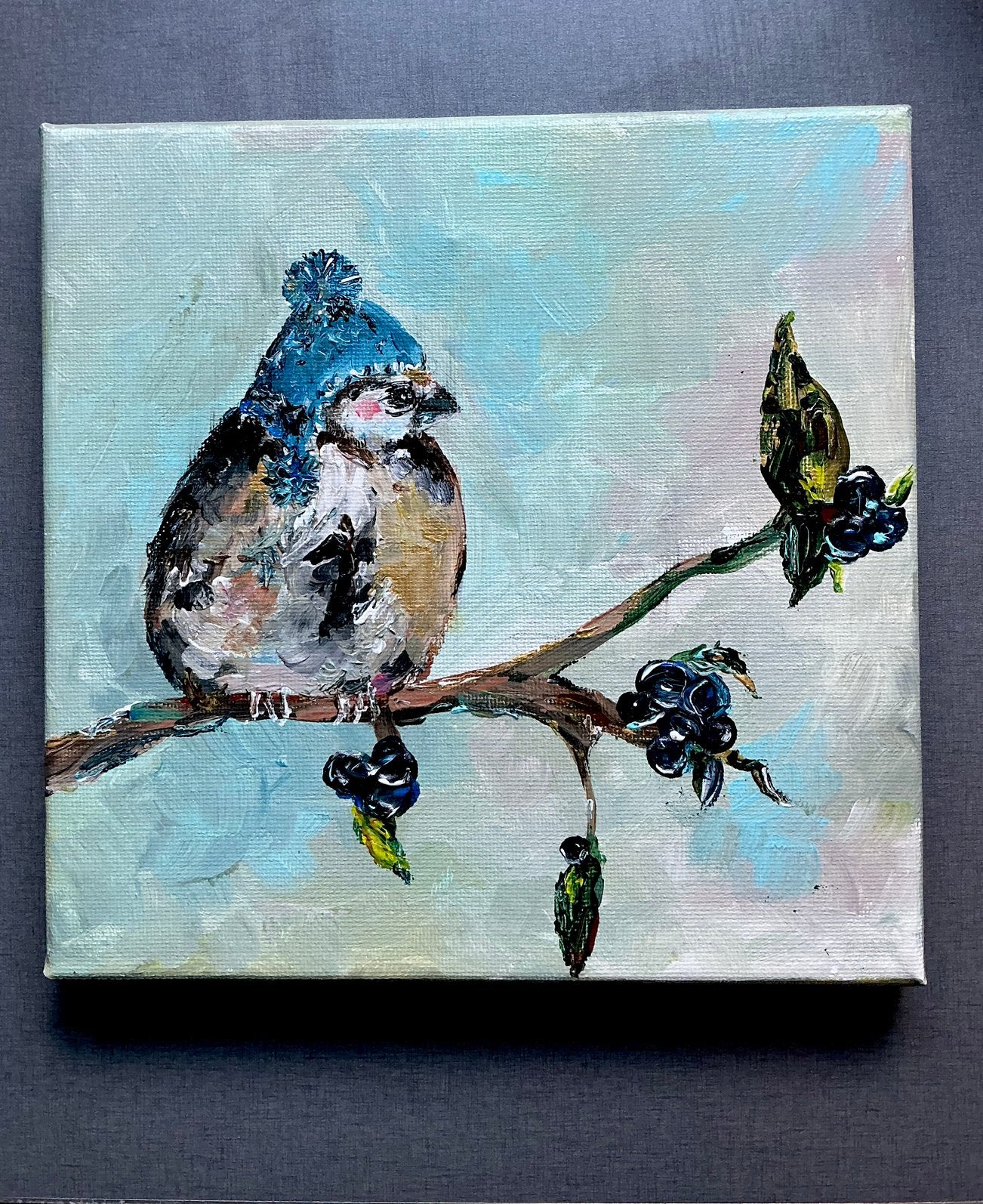 Mus vogel + muts ~ kleintje kunst ~ vogeltje ~ atelier sicil, Huis en Inrichting, Ophalen of Verzenden, Nieuw, Minder dan 50 cm