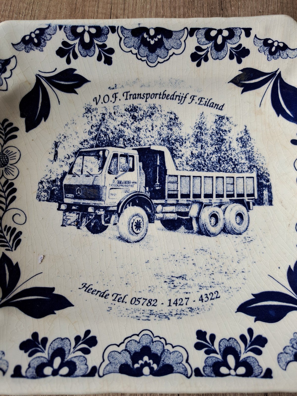 Origineel Delfts Blauw schaal V.O.F. Transportbedrijf F. Eil, Antiek en Kunst, Antiek | Porselein, Ophalen of Verzenden