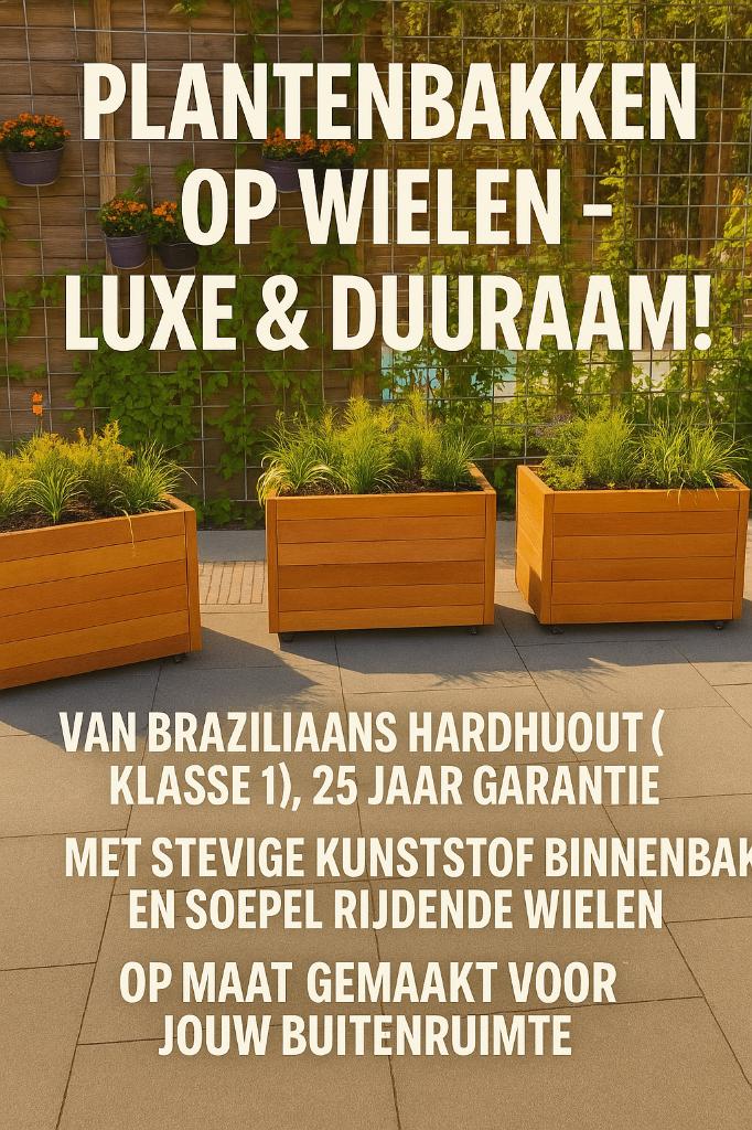EXCLUSIEVE HANDGEMAAKTE PLANTENBAKKEN OP WIELEN, Tuin en Terras, Bloembakken en Plantenbakken, Ophalen, Minder dan 30 cm, Minder dan 60 cm