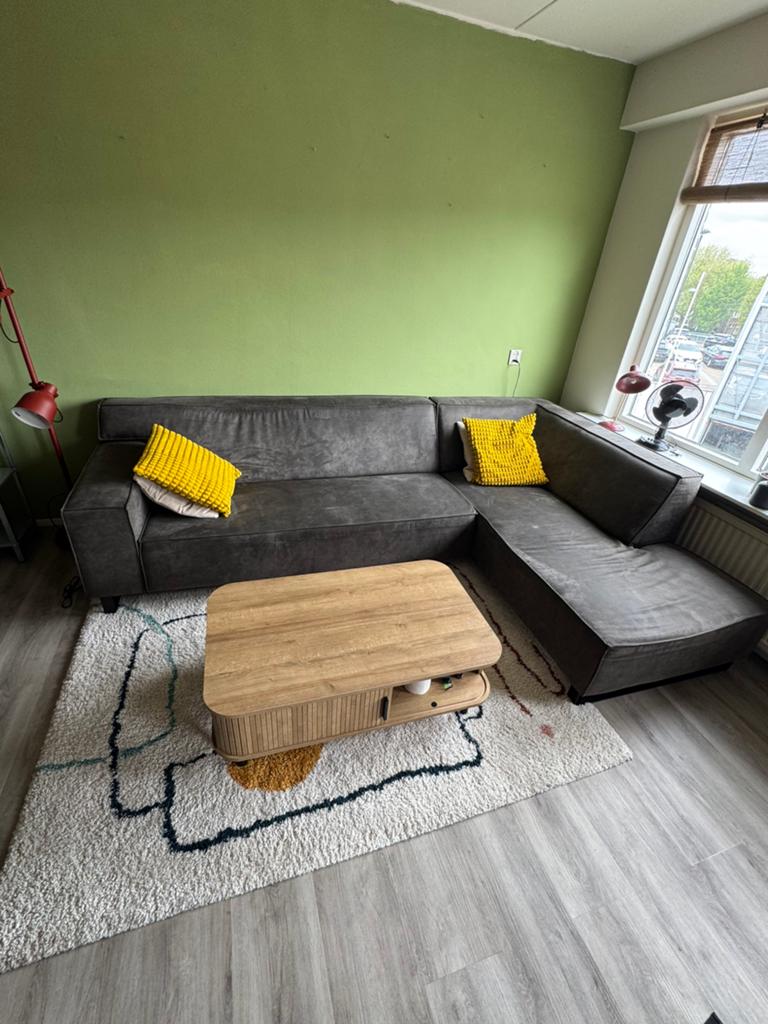 Hoekbank antraciet microvezel, Huis en Inrichting, Ophalen, Zo goed als nieuw, Vierpersoons of meer, Hoekbank