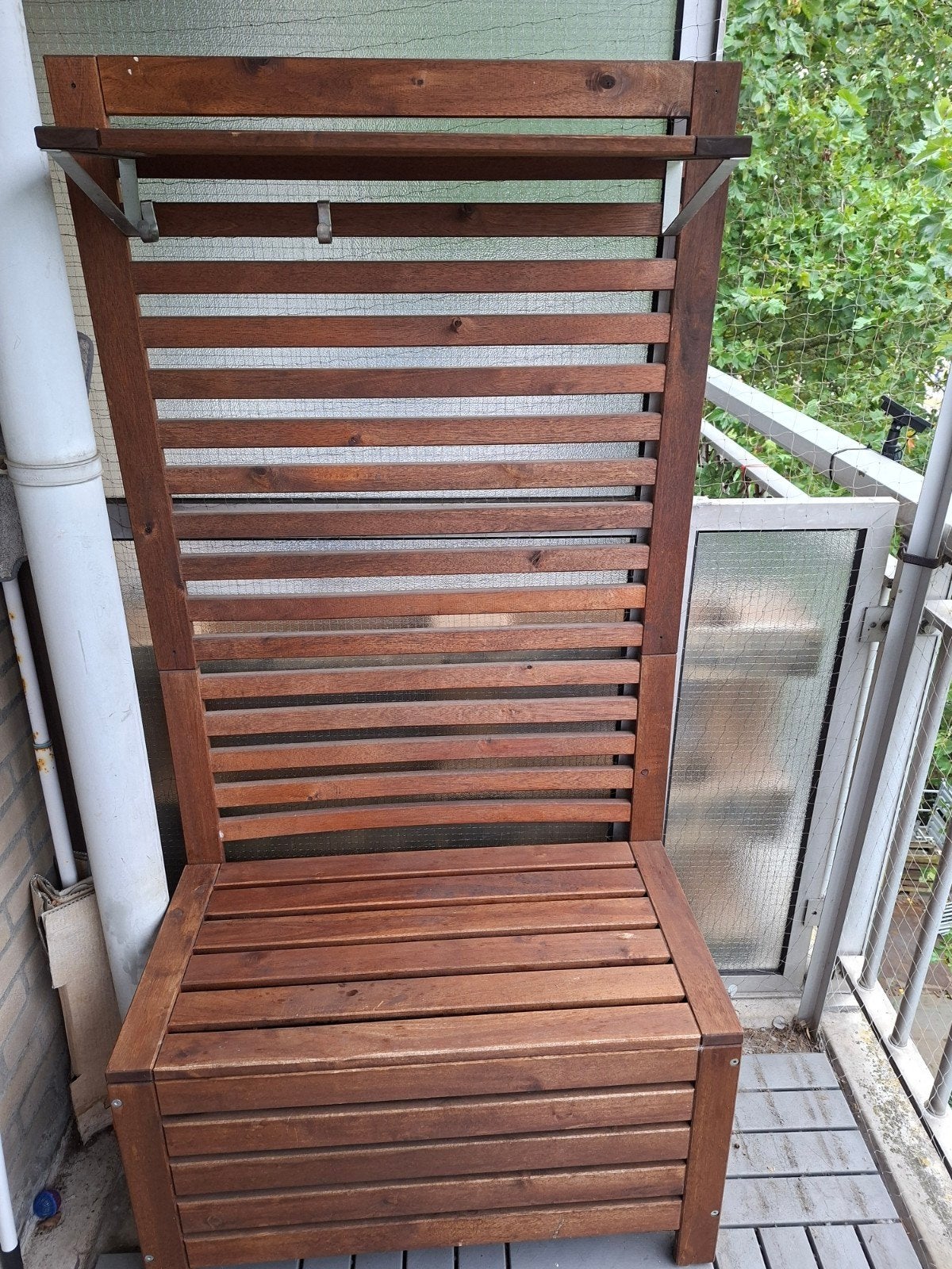 Äpplarö wandpaneel met opberg bankje, Tuin en Terras, Ophalen, Gebruikt, Hout