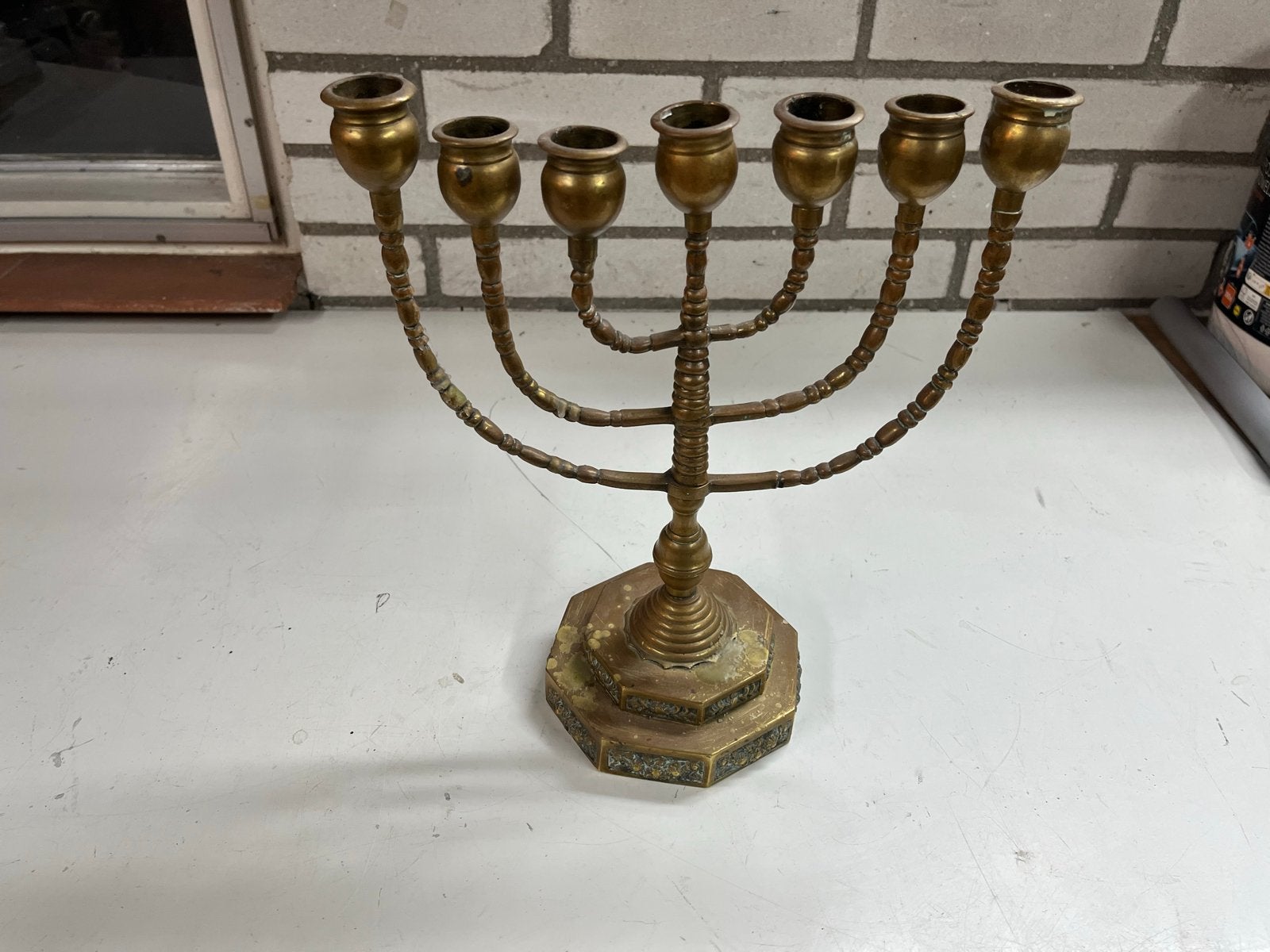 Antieke Koperen Menorah Kandelaar, Antiek en Kunst, Ophalen of Verzenden, Koper of Brons