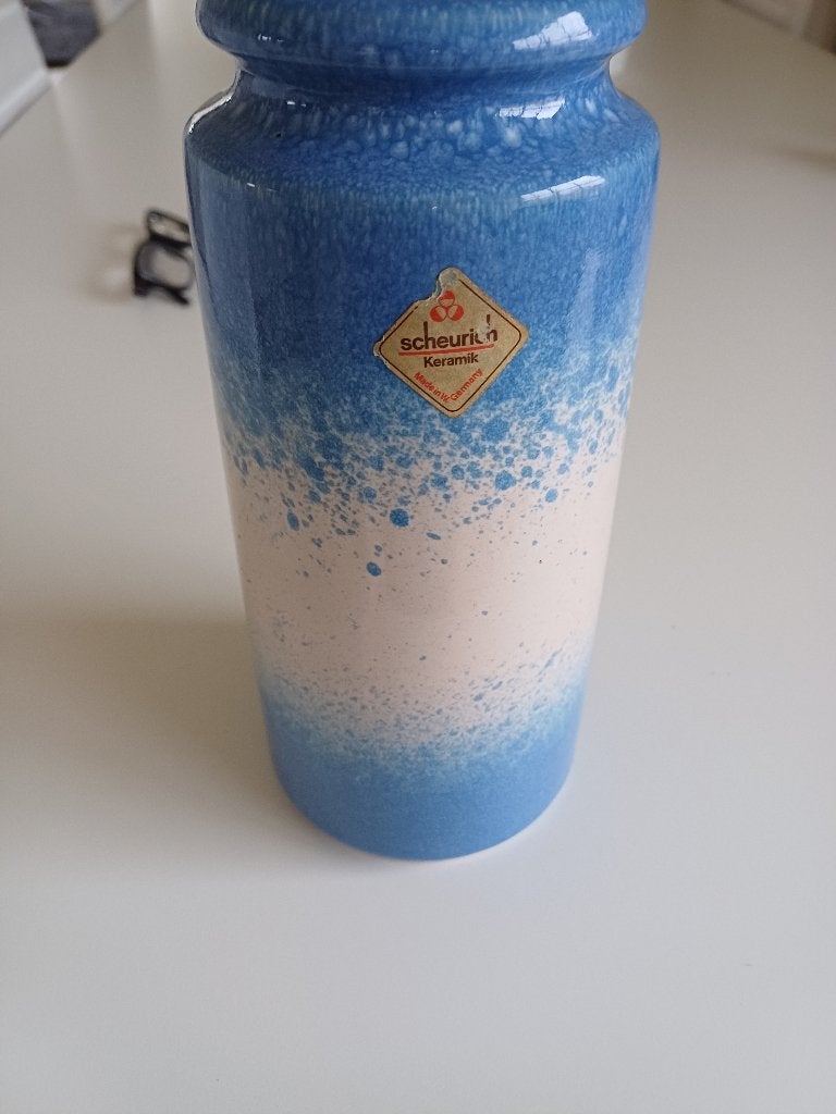 Vintage scheurich keramiek 201-22 vaas blauw wit, Huis en Inrichting, Woonaccessoires | Vazen, Ophalen of Verzenden, Gebruikt